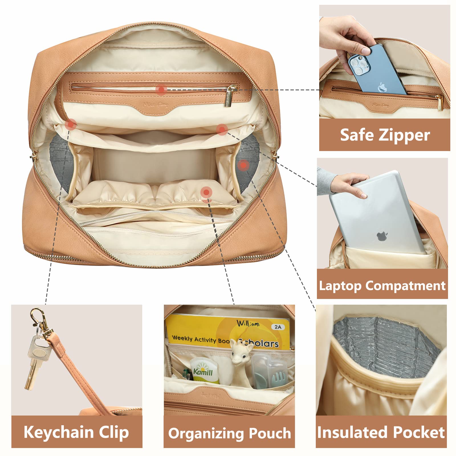 Miss Fong Premium Leather Diaper Backpack - Stylish Baby Bag with Changing Pad | Perfect for Travel, Daycare & On-the-Go Parents