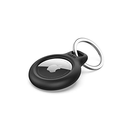 Belkin Apple AirTag Holder with Key Ring - Durable Scratch-Resistant Case, Open Face & Raised Edges - Protective AirTag Keychain for Keys, Pets, Luggage, Backpacks (2-Pack, Black) | Perfect for Travel, Daily Use & Pet Tracking