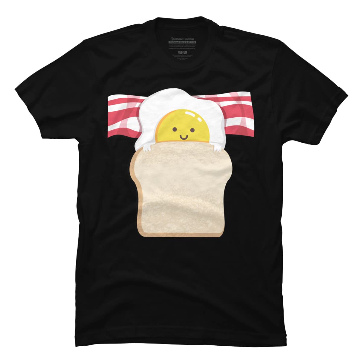 Design By Humans Men's Cute Cartoon Sunny Egg Toast Bacon Graphic T-Shirt - Funny Breakfast Food Tee for Casual Wear & Gifts
