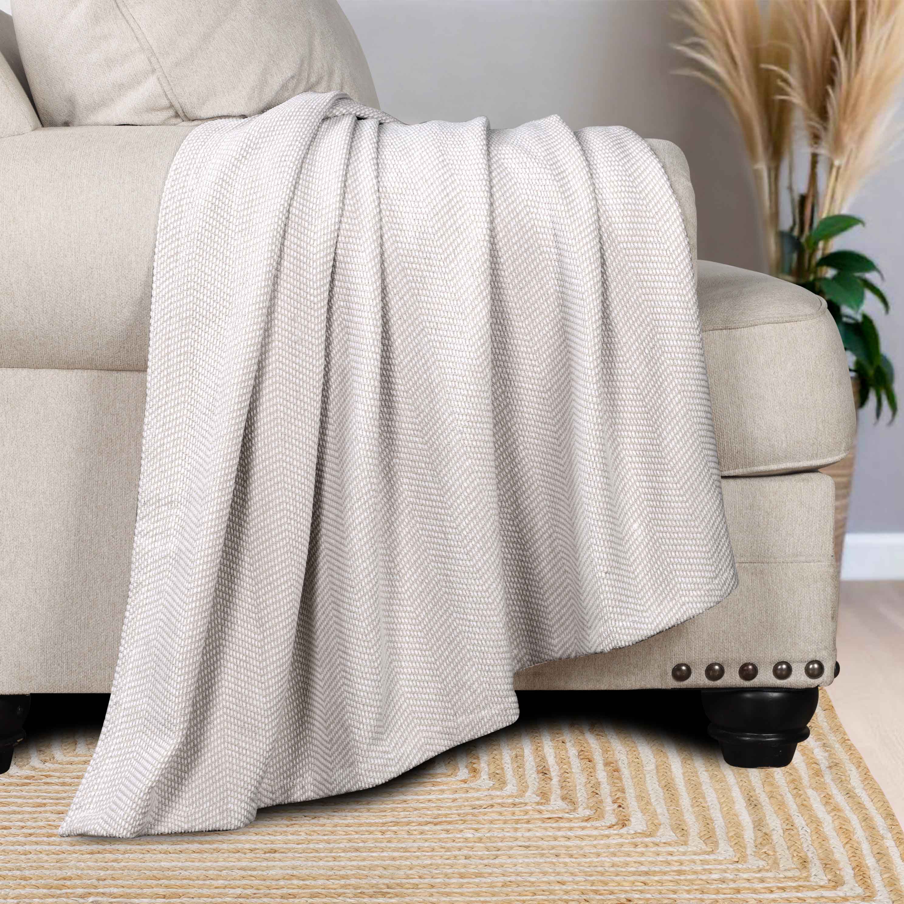 Premium Maya Chenille Herringbone Cotton Blanket - Medium Weight Soft Throw for Bed, Sofa & Couch - Cozy Home Decor for All Seasons