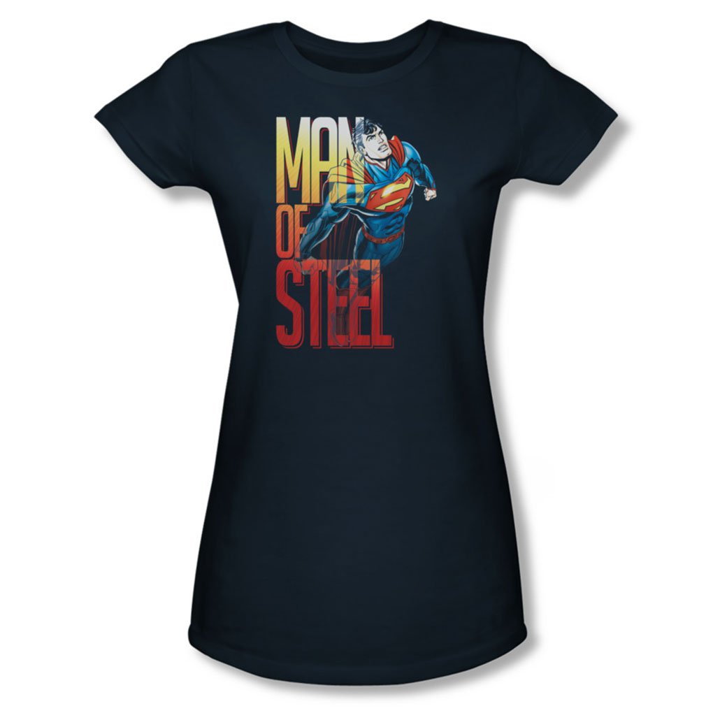 Superman Women's Navy Blue Steel Flight Graphic T-Shirt - Casual Superhero Tee for Fans, Cosplay & Everyday Wear
