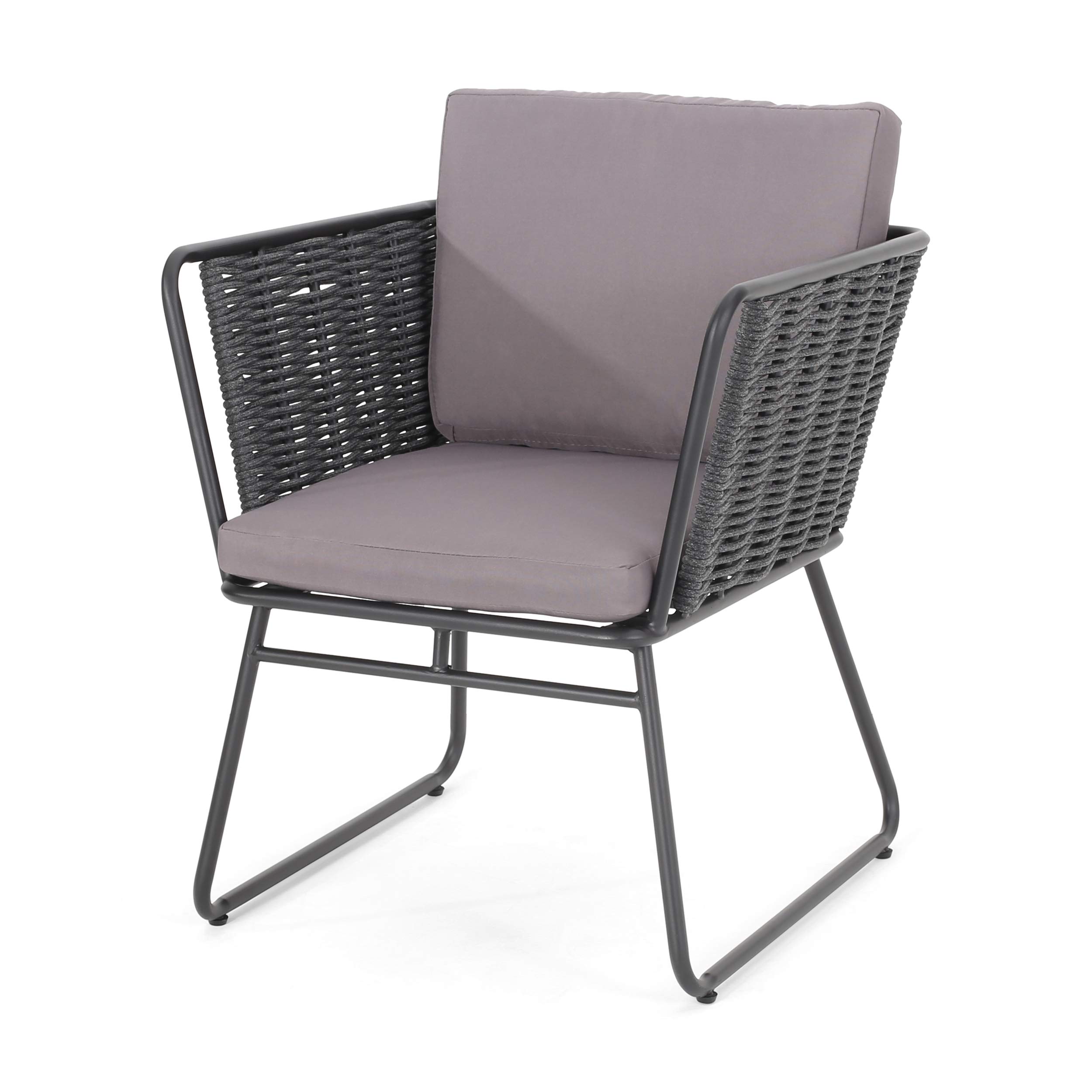 GDF Studio Modern Outdoor Rope Weave Club Chair with Cushions (Set of 2) - Dark Gray, Gray & Black Water-Resistant Patio Furniture for Garden, Poolside & Backyard Relaxation