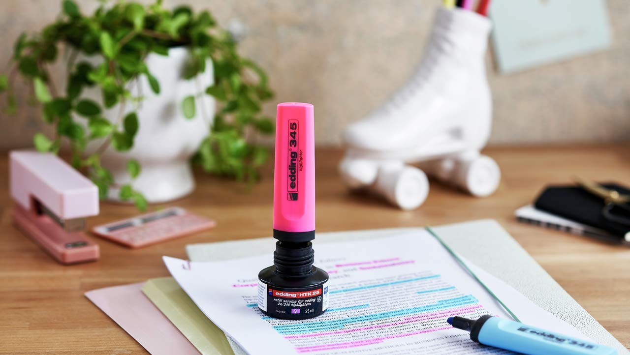 Edding HTK 25 Orange Refill Ink - 25ml with Capillary System for Highlighters E-345 & E-24 | Easy Clean Refills for Office, School & Study Notes