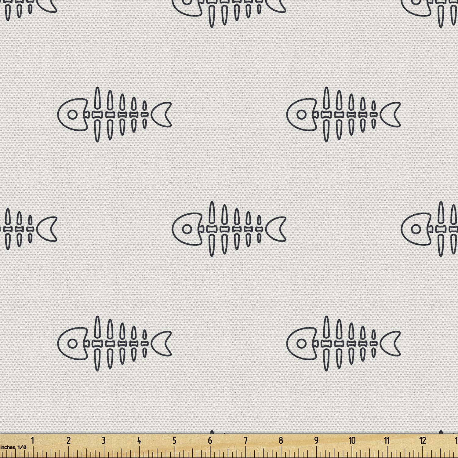 Ambesonne Fish Fabric by The Yard - Minimalist Ocean Animal Biology Print with Repeating Fish Bones & Skeletons - 2 Yards Black & Coconut Upholstery Fabric for Sofa, Curtains, Pillows | Perfect for Coastal Decor, Marine Theme Bedrooms & Biology Classroom Decorations