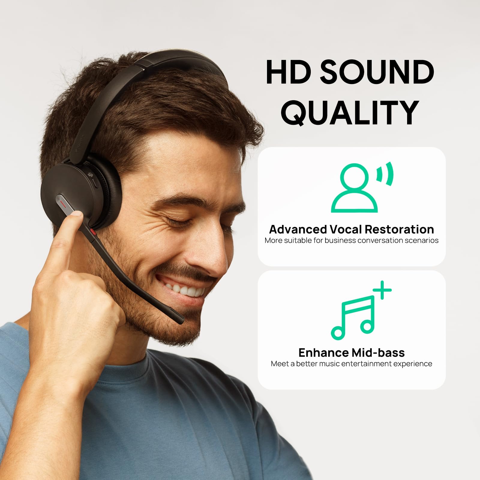 Yealink BH70 Dual Wireless Bluetooth Headset with Noise-Canceling Mic - Microsoft Teams Certified, 35 Hours Talk Time, Lightweight 147g Design for All-Day Comfort, USB-C/A Charging - Perfect for Remote Work, Video Conferencing & Call Centers