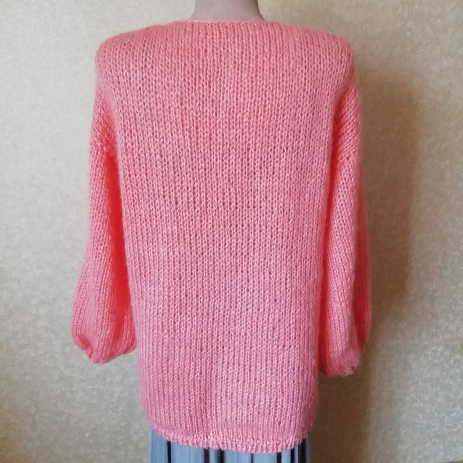 Handmade Mohair Peach Women's Cardigan - Oversized Open Knit Braid Sweater with Flashlight Sleeves | Warm Winter Fashion for Casual Outings & Cozy Home Wear