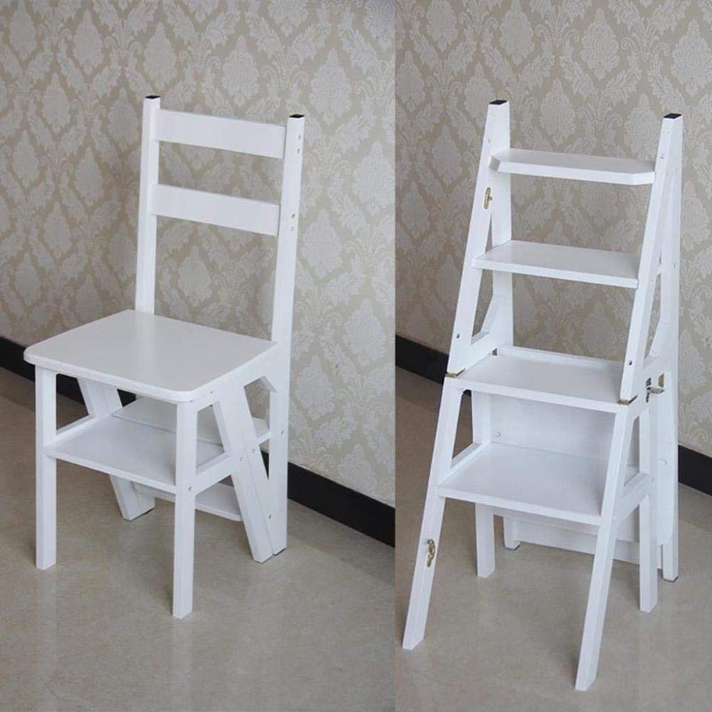 NEVKA 4-Tier Foldable Bamboo Step Stool for Home, Kitchen, Bathroom - Multifunctional Ladder Stool with Non-Slip Feet (White) | Perfect for Reaching High Shelves, Organizing Cabinets & Kids' Step Stool