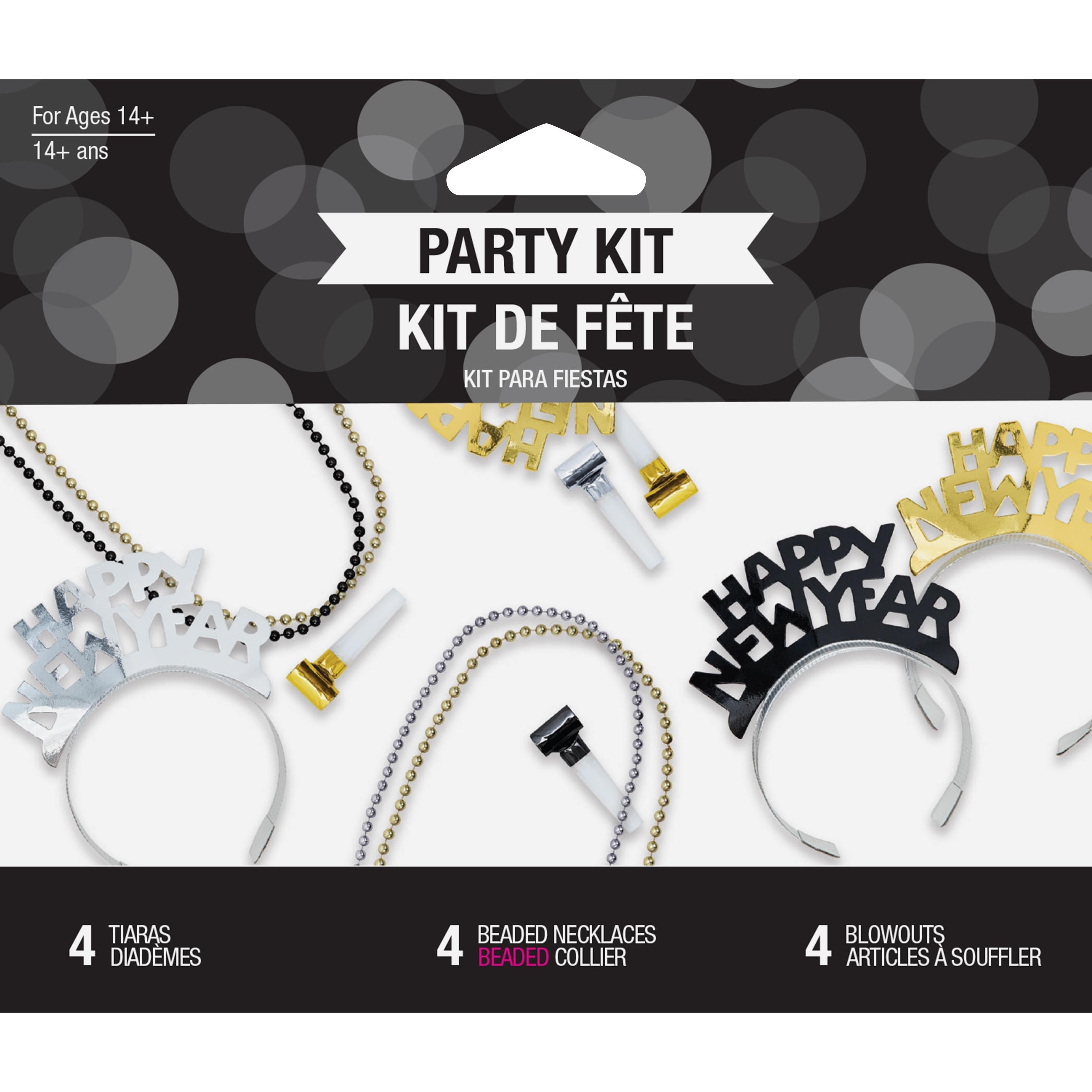 12-Pack Black Silver Gold New Year Party Wearables Kit for 4 People - Perfect for Holiday Celebrations, Family Gatherings & Festive Events