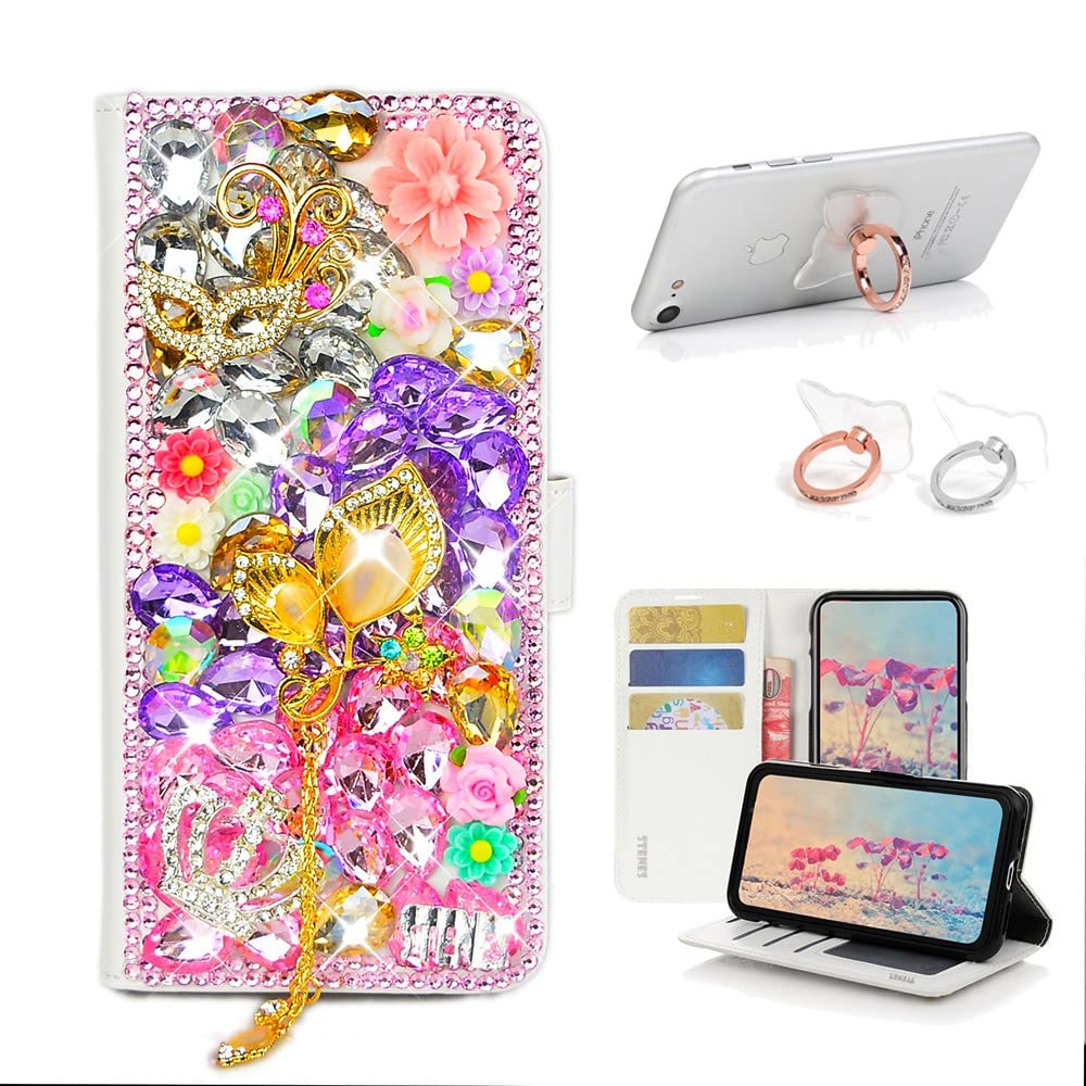STENES Bling Wallet Case for Google Pixel 4a - 3D Floral Leather Cover with Ring Stand - Perfect for Parties & Daily Use