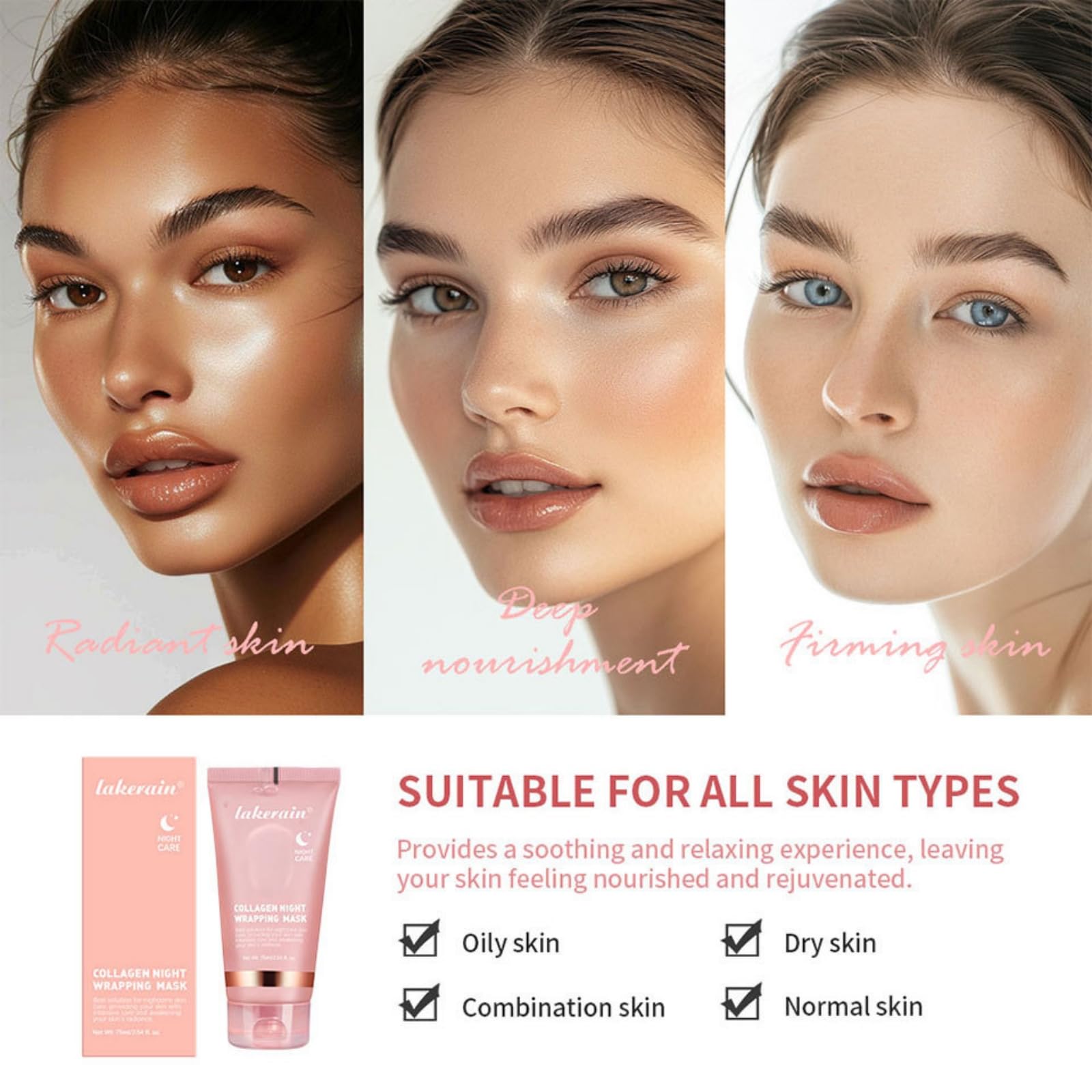 Collagen Night Wrapping Peel Off Facial Mask - Hydrating & Firming Overnight Face Treatment with Hydrolyzed Collagen | Reduces Wrinkles & Sagging for Dry, Dehydrated Skin | Perfect for Nighttime Skincare Routine & Anti-Aging Care