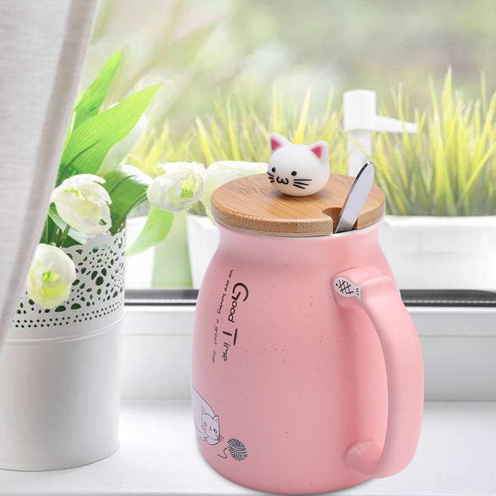 Elegant 420ml Rose Pink Coffee Mug with Lid & Spoon - Perfect for Tea, Milk, Beer & Hot Drinks - Ideal for Home, Office & Gifts