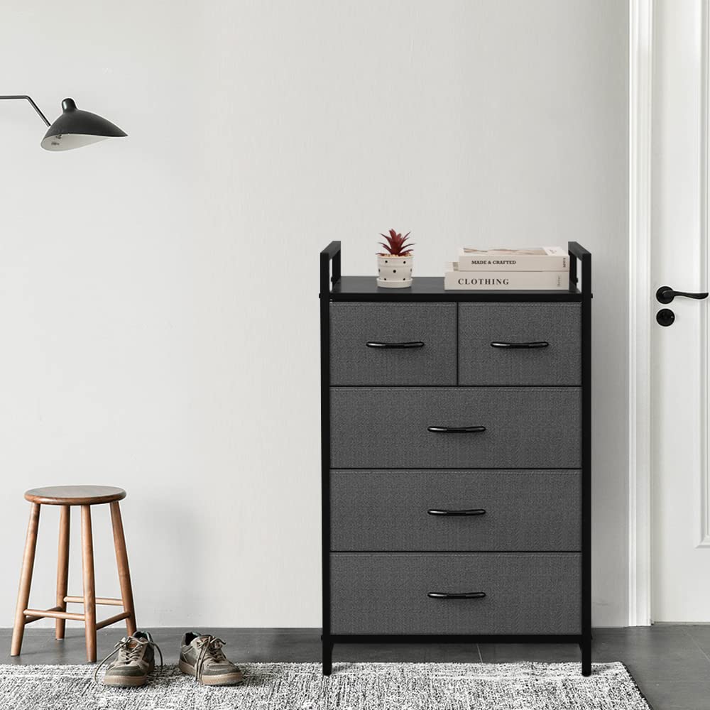 AZL1 Life Concept 5-Drawer Storage Dresser with Removable Fabric Bins - Large Standing Organizer for Bedroom, Office & Living Room - Dark Grey Furniture Unit - Perfect for Closet Organization, Home Decor & Small Space Storage Solutions