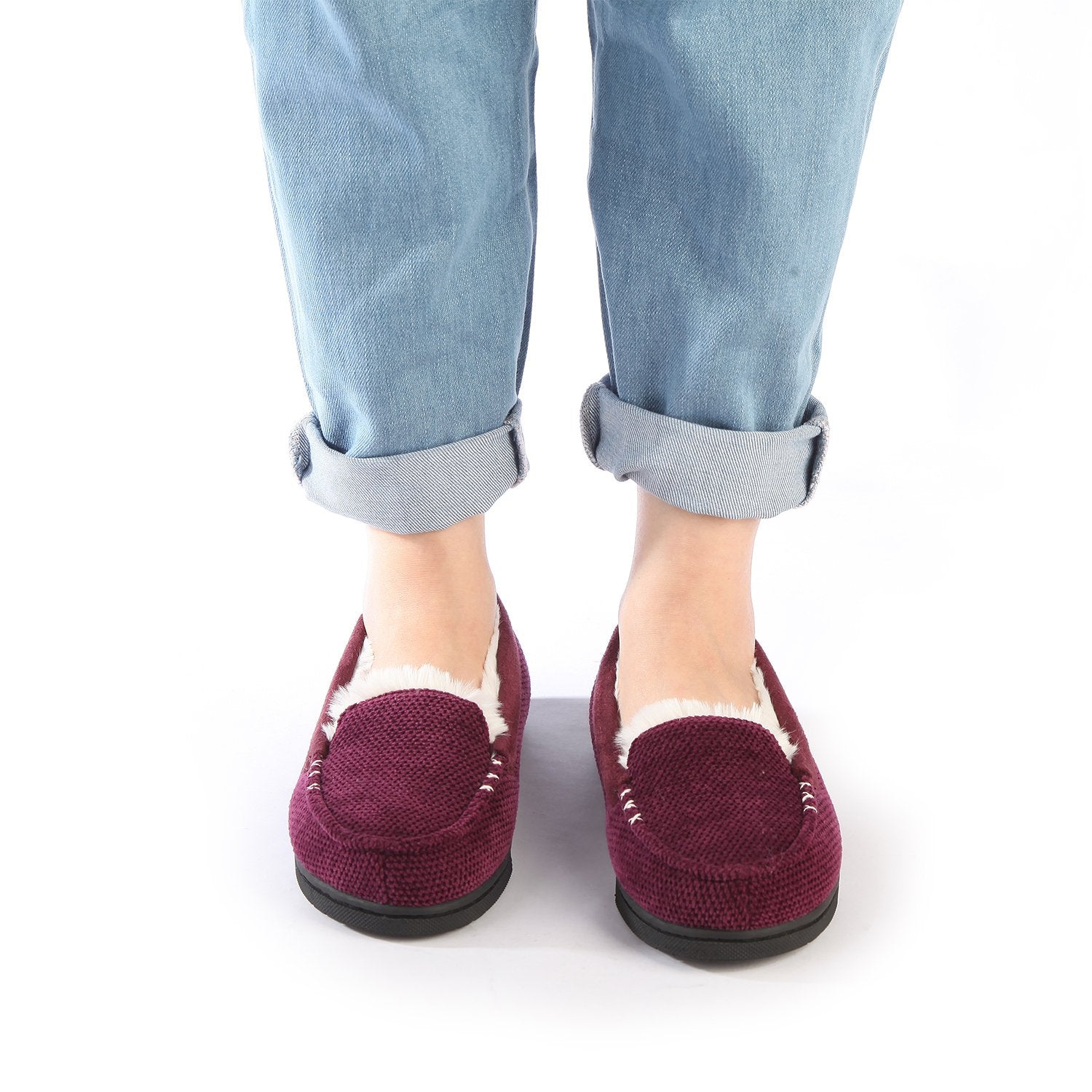 Women's Cozy Chenille Faux Fur Lined Moccasin Slippers - Soft Indoor House Shoes for Winter Comfort & Warmth - Perfect for Lounging at Home, Relaxing by the Fireplace, and Cold Weather Wear