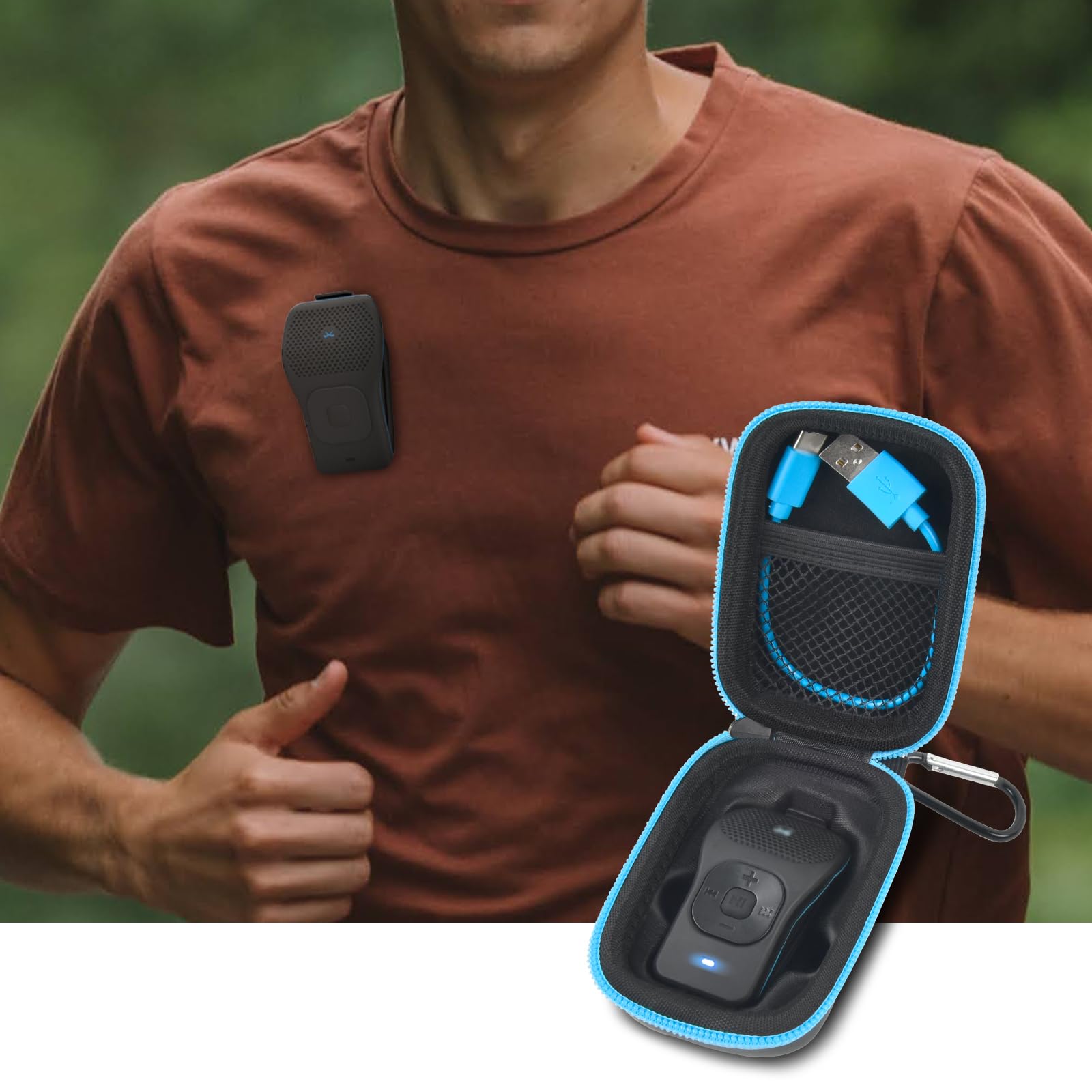 Noxgear 39g Wearable Bluetooth Clip Speaker Carrying Case - Magnetic Clip-On Portable Storage Holder with Pocket for Cables & Carabiner (Black) - Perfect for Travel, Hiking, and Outdoor Adventures