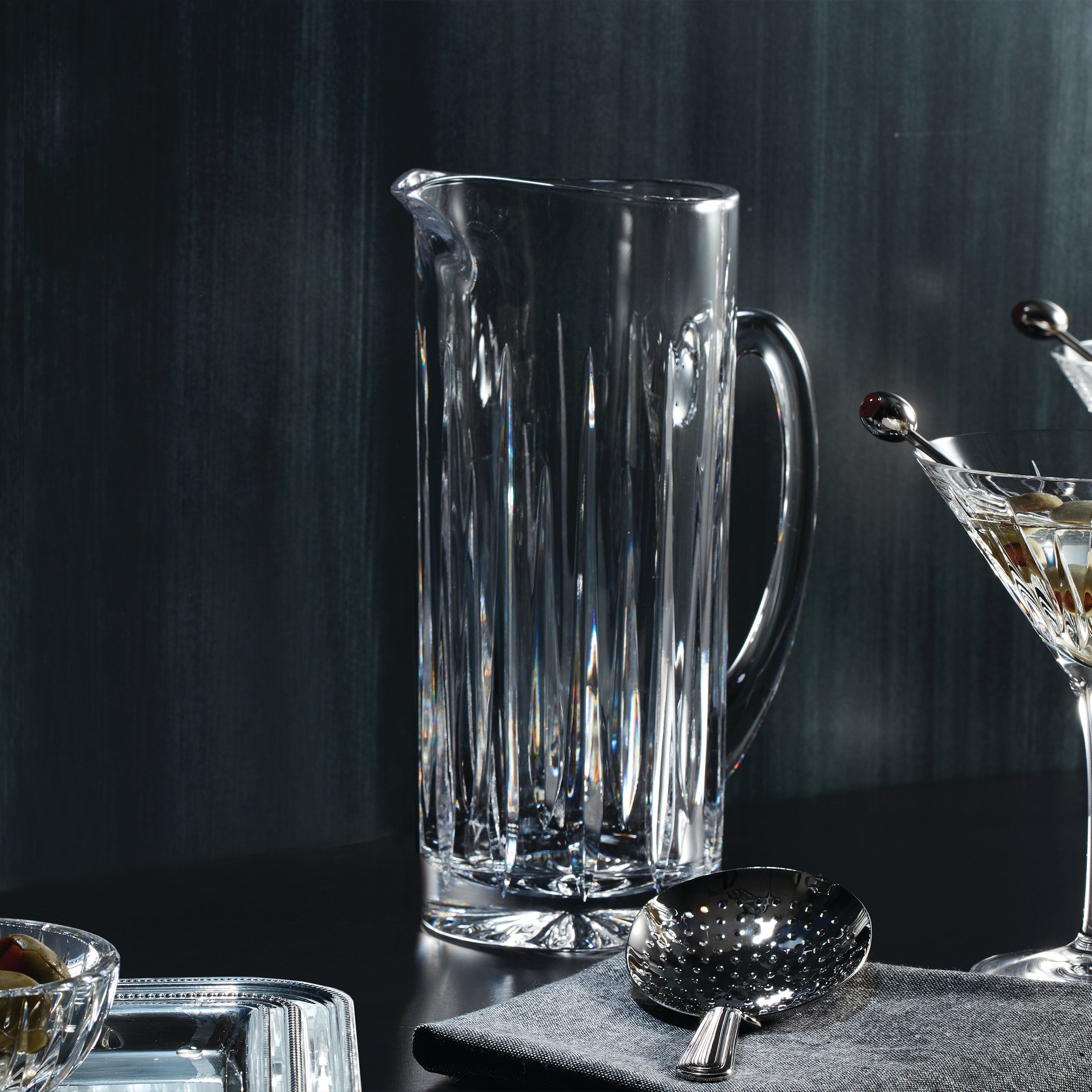 Premium Soho Crystal Tall Bar Pitcher - 34oz Glass Water Pitcher with Elegant Design for Iced Tea, Lemonade & Cocktails - Perfect for Home Bars, Restaurants & Outdoor Entertaining