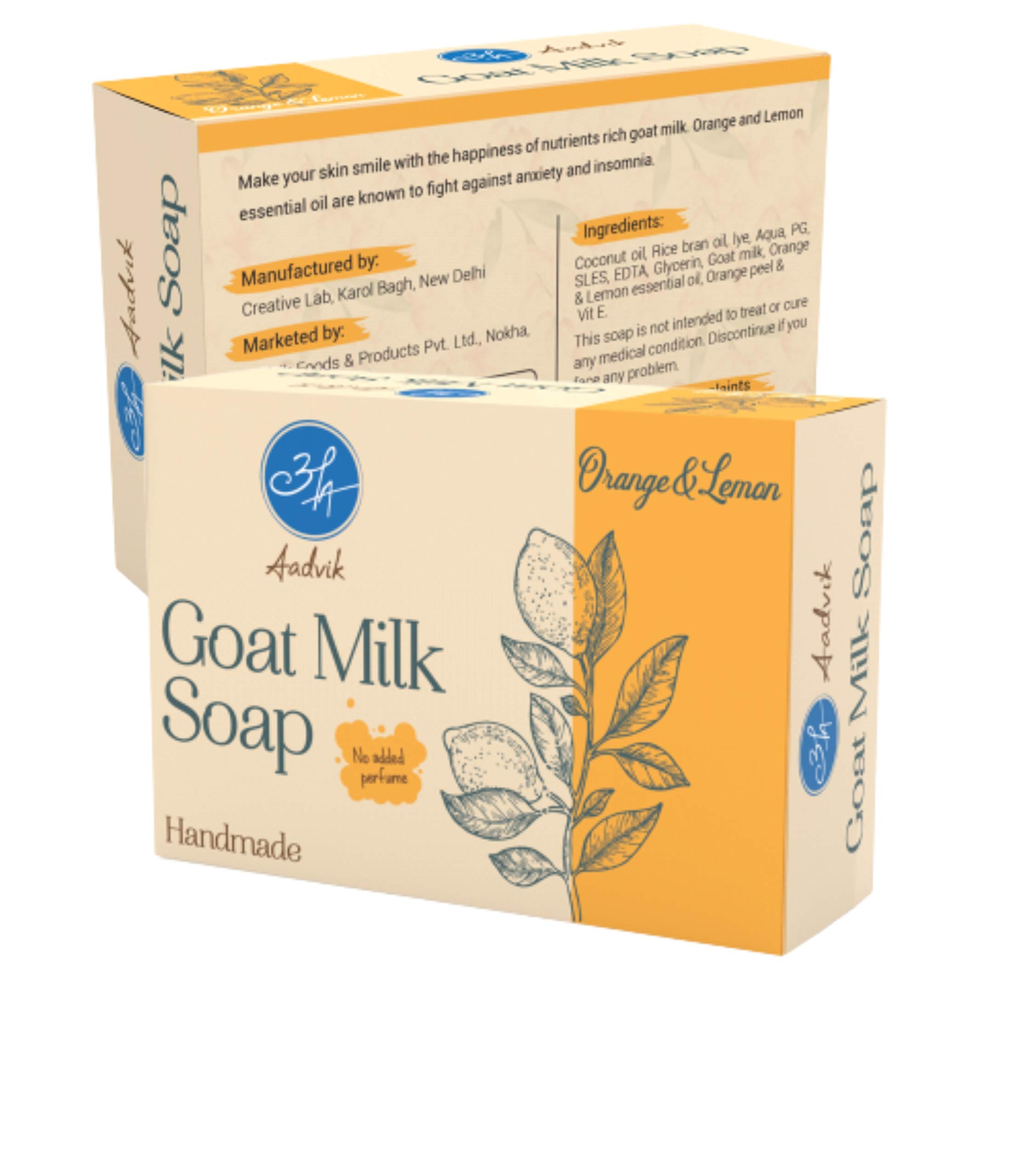 Aadvik Goat Milk Soap with Orange & Lemon | 100g | Natural Skincare for Dry & Sensitive Skin | Handmade Soap for Bath, Shower & Gift