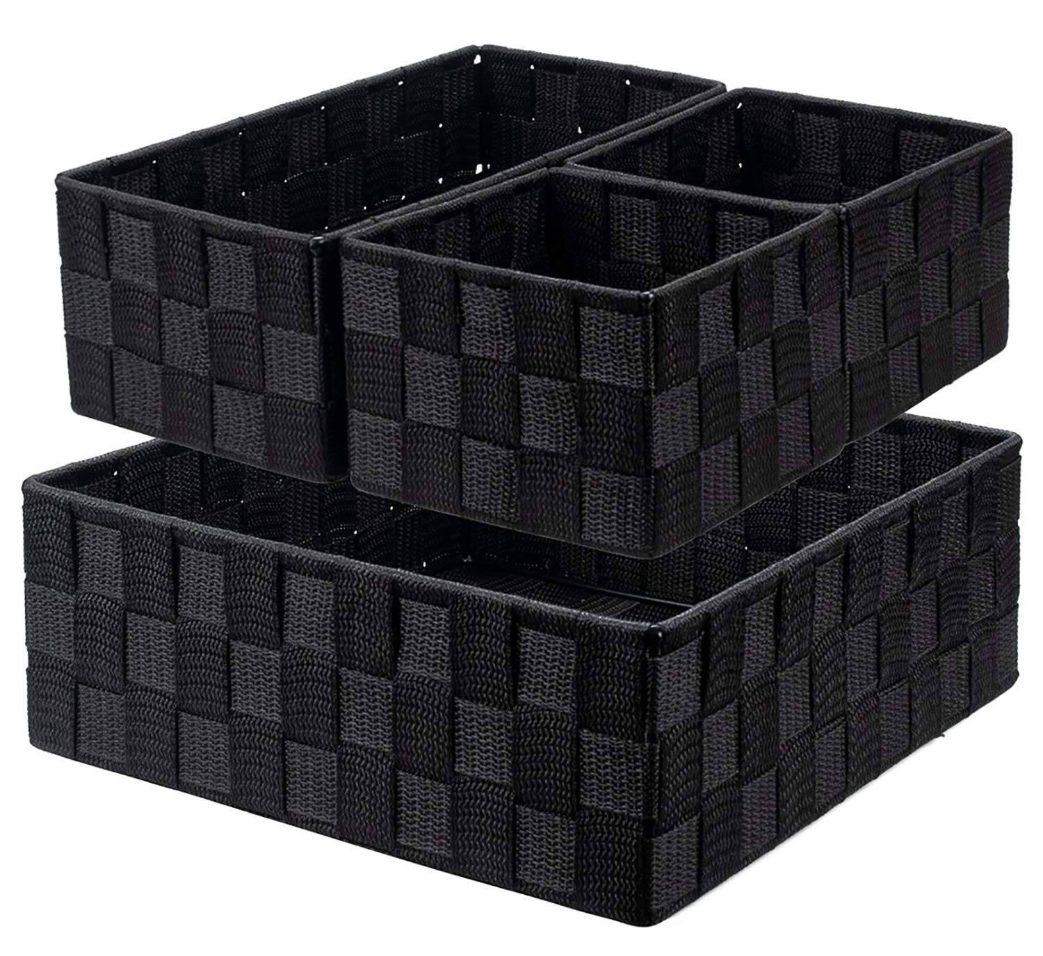 Nicunom 4-Pack Woven Storage Baskets - Foldable Fabric Cube Bins for Closet, Dresser, Shelf & Office Organization - Black Storage Containers for Home, Bedroom & Office Use