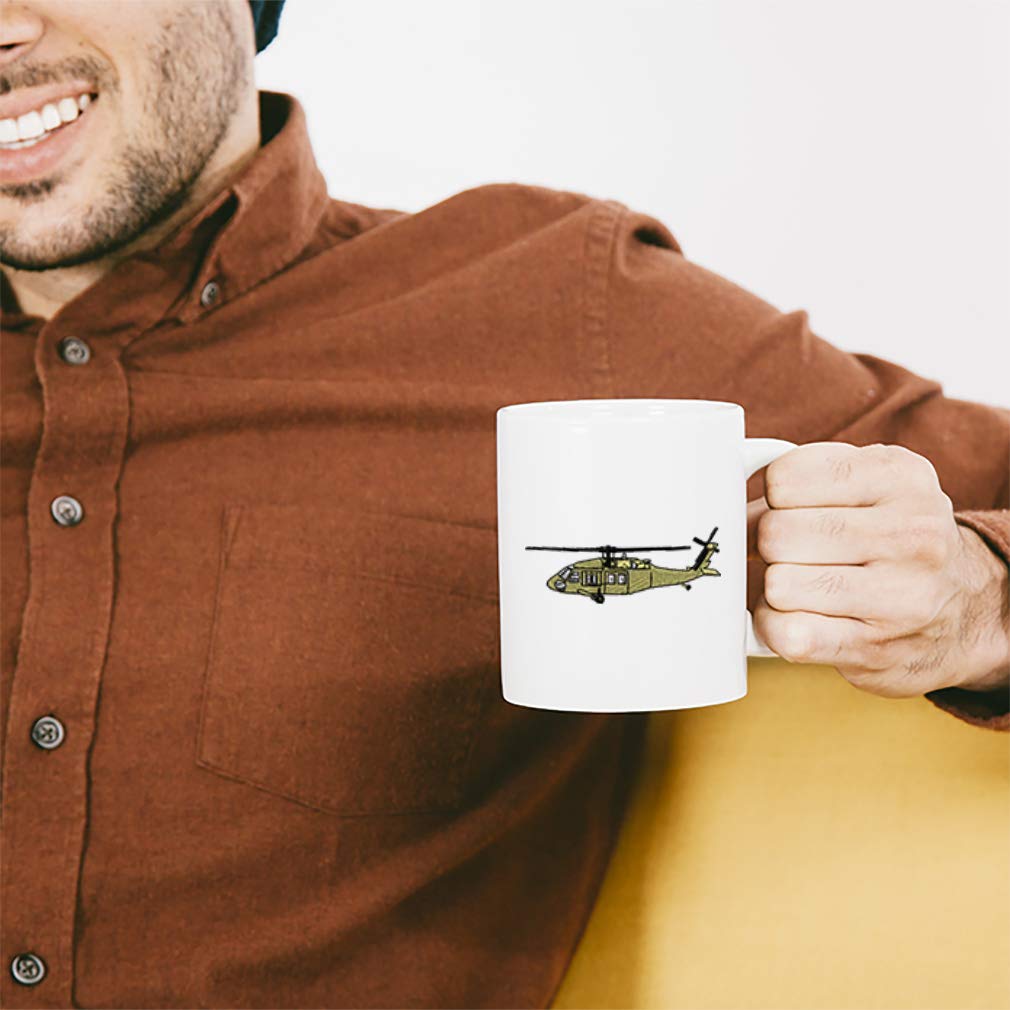 Ceramic Funny Coffee Mug with Blackhawk Military Helicopter Design - 11oz White Tea Cup for Office, Home & Gifts | Durable & Stylish Drinkware