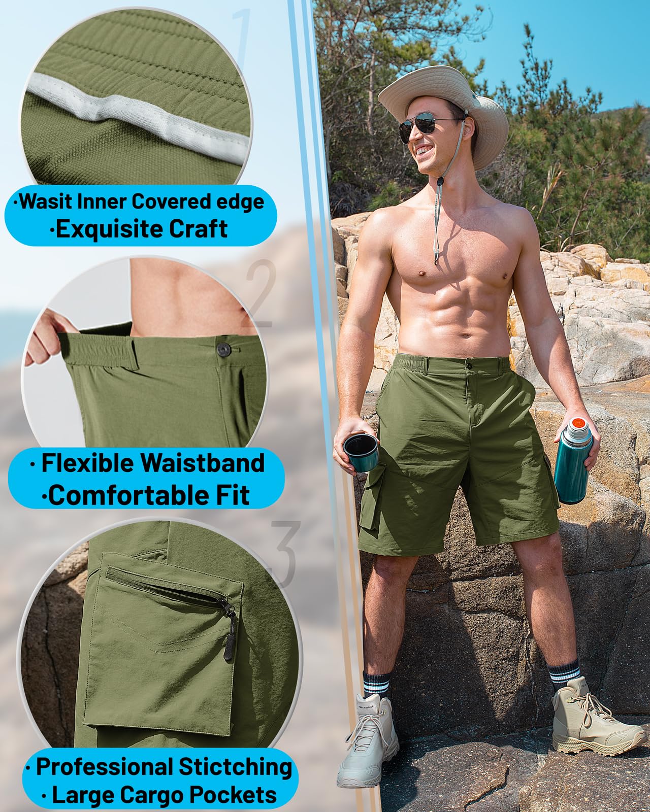 **Men's Lightweight Quick-Dry Hiking Cargo Shorts with Multi-Pockets - Outdoor, Fishing & Golf Casual Shorts for Active Adventures**