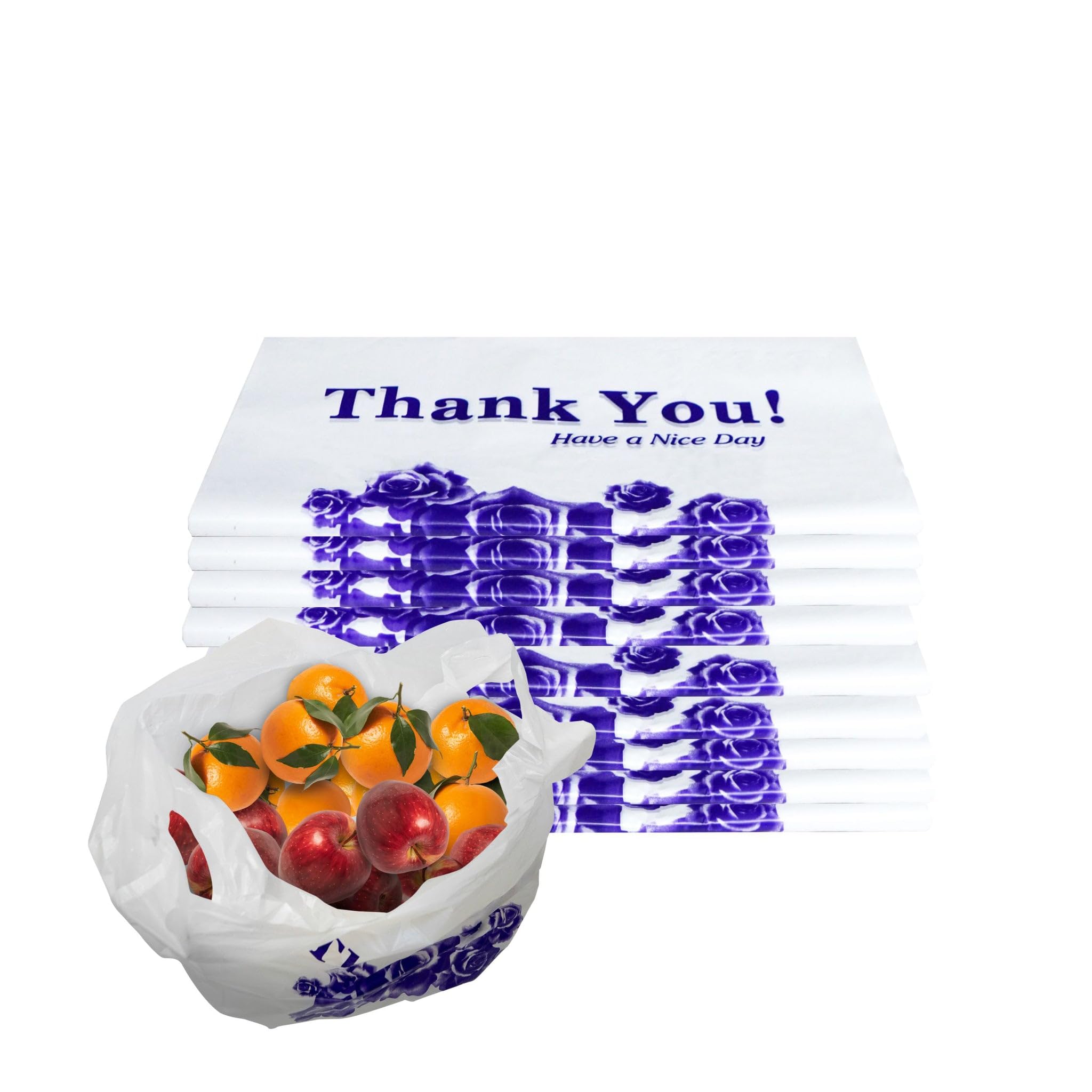 EcoQuality Plastic White Flower T-Shirt Bags 1600ct - 1/6 Size Reusable Shopping Bags, Grocery Bags & Poly Bags (22