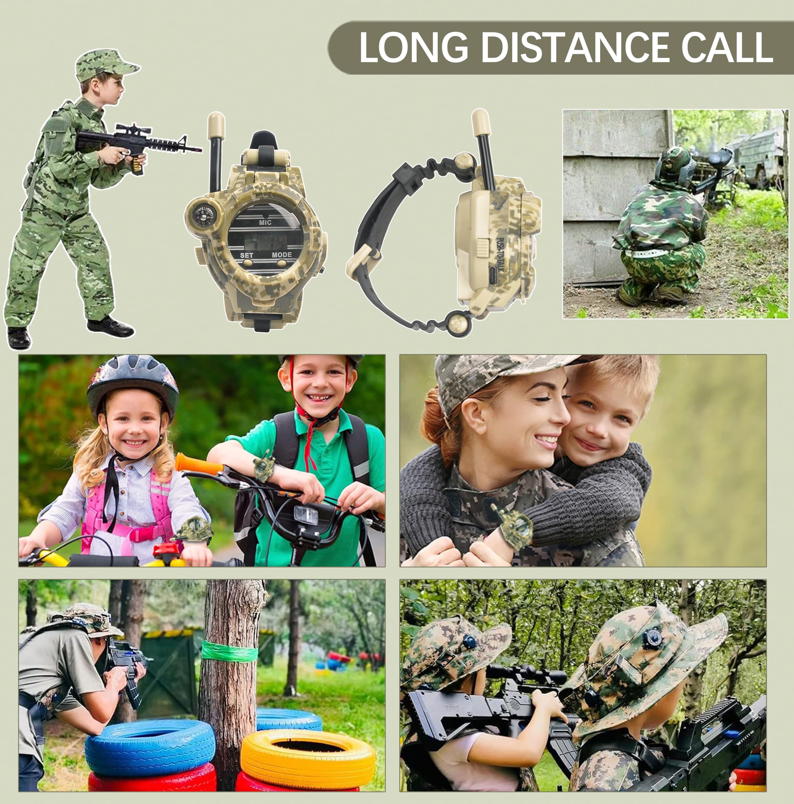Kids Walkie Talkie Watches - Rechargeable Two-Way Radio with Flashlight | Spy & Army Toy Gift for Boys & Girls | Outdoor Adventure Game (2 Pack) - Perfect for Camping, Hiking, and Backyard Play