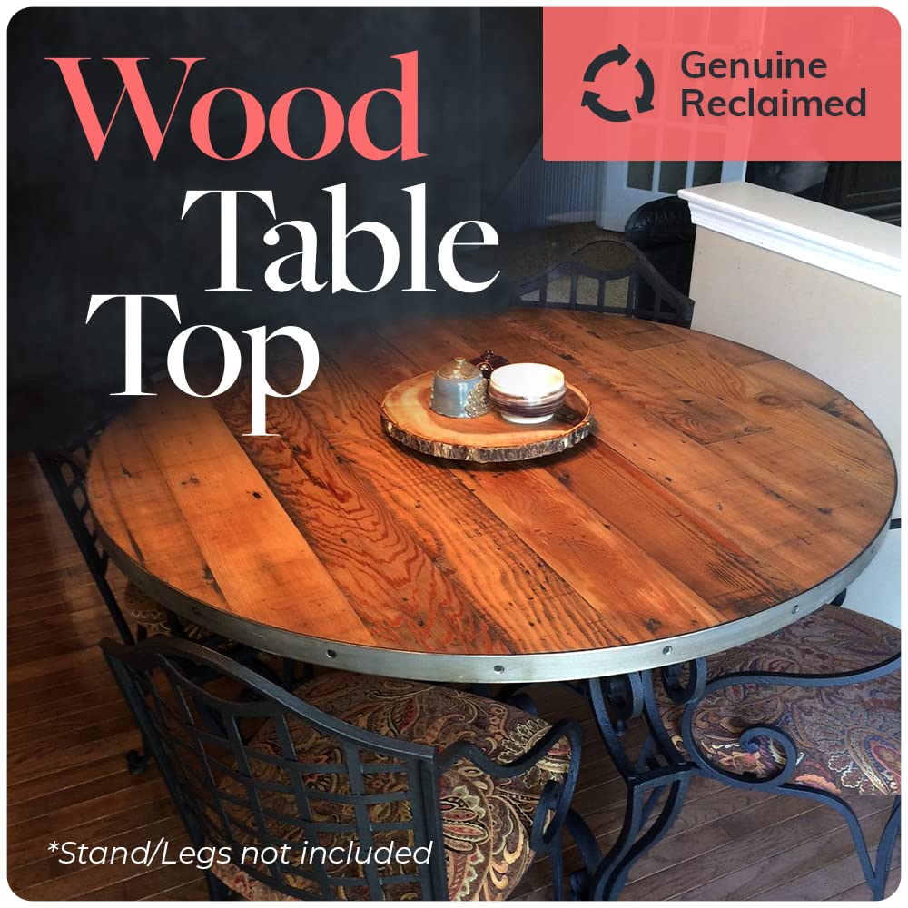 Reclaimed Wood Table Top - Rustic Recycled Wooden Tabletop with Metal Edge, 24