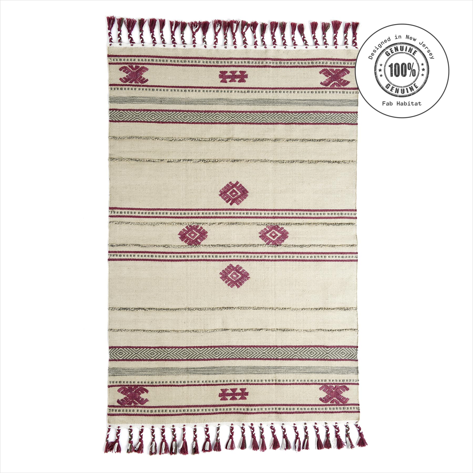 Fab Habitat Machine Washable Area Rug - Hand Woven, Stain & Pet Friendly - Premium Recycled Polyester Yarn - Aztec Design - 8x10 ft Multi-Color Rug for Bedroom, Living Room & Dining Room - Perfect for High Traffic Areas & Pet Owners