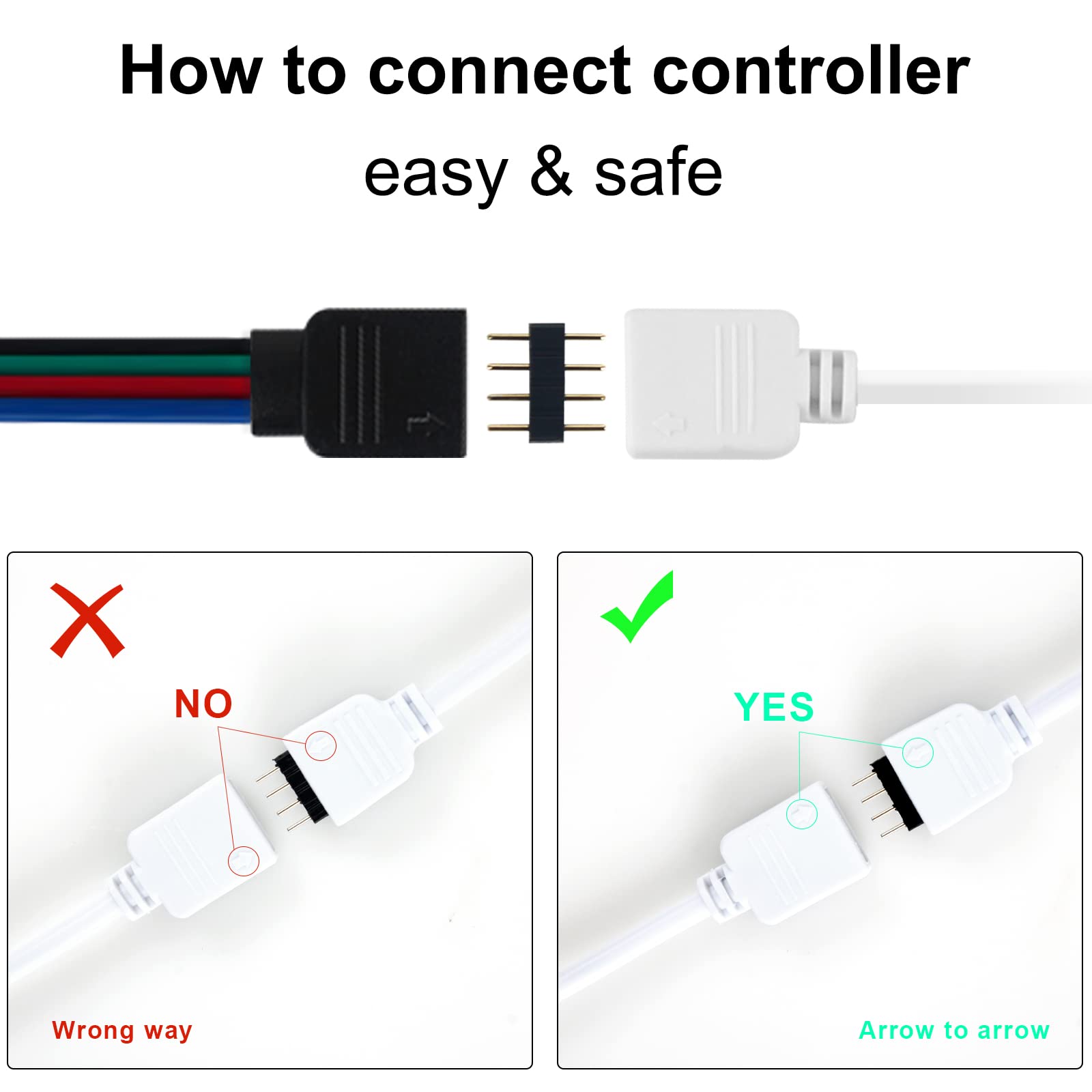 10Pcs 4-Pin 10mm Solderless LED Connectors for RGB 5050 Light Strips - Quick Connect to Power Adapter & Controller - Perfect for Home Lighting, DIY Projects & LED Decorations