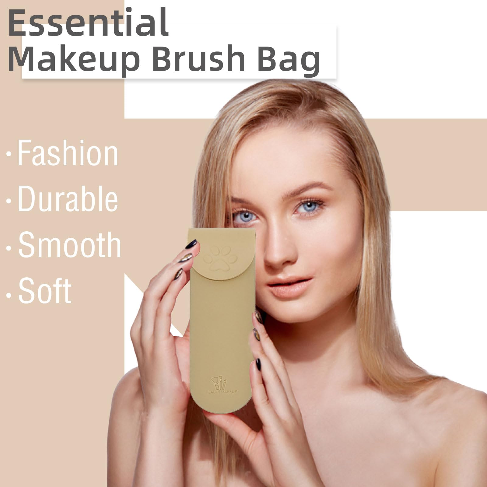 Upgraded Silicone Travel Makeup Brush Holder & Organizer - Portable Anti-Fall Cosmetic Bag for Women | Perfect for Airplane, Vacation & On-The-Go Makeup (Khaki)