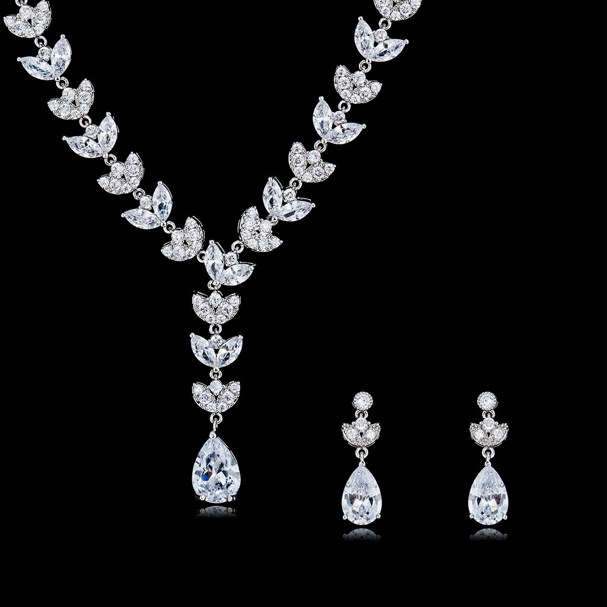 Elegant Cubic Zirconia Bridal Jewelry Set - Necklace & Earrings for Wedding, Engagement & Formal Occasions | CN10117