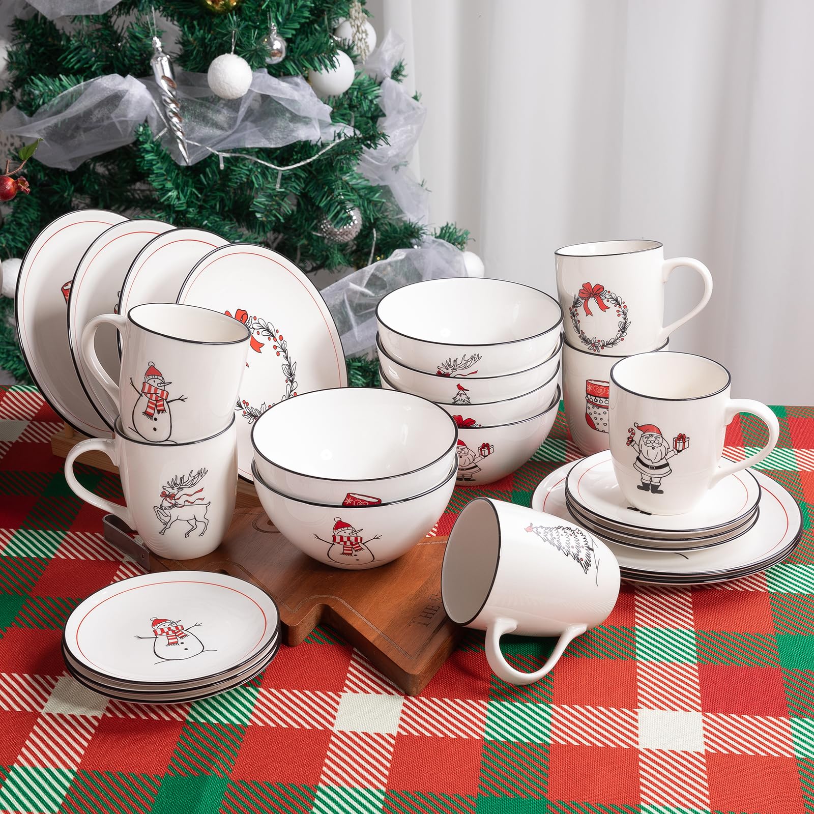 LEHAHA 6 Inch Ceramic Christmas Plates, Set of 6 Porcelain Holiday Appetizer Dishes - Round Dessert Plates for Cake, Snacks & Party Serving - Dishwasher & Microwave Safe - Perfect for Christmas Dinner, Holiday Gatherings & Home Decor
