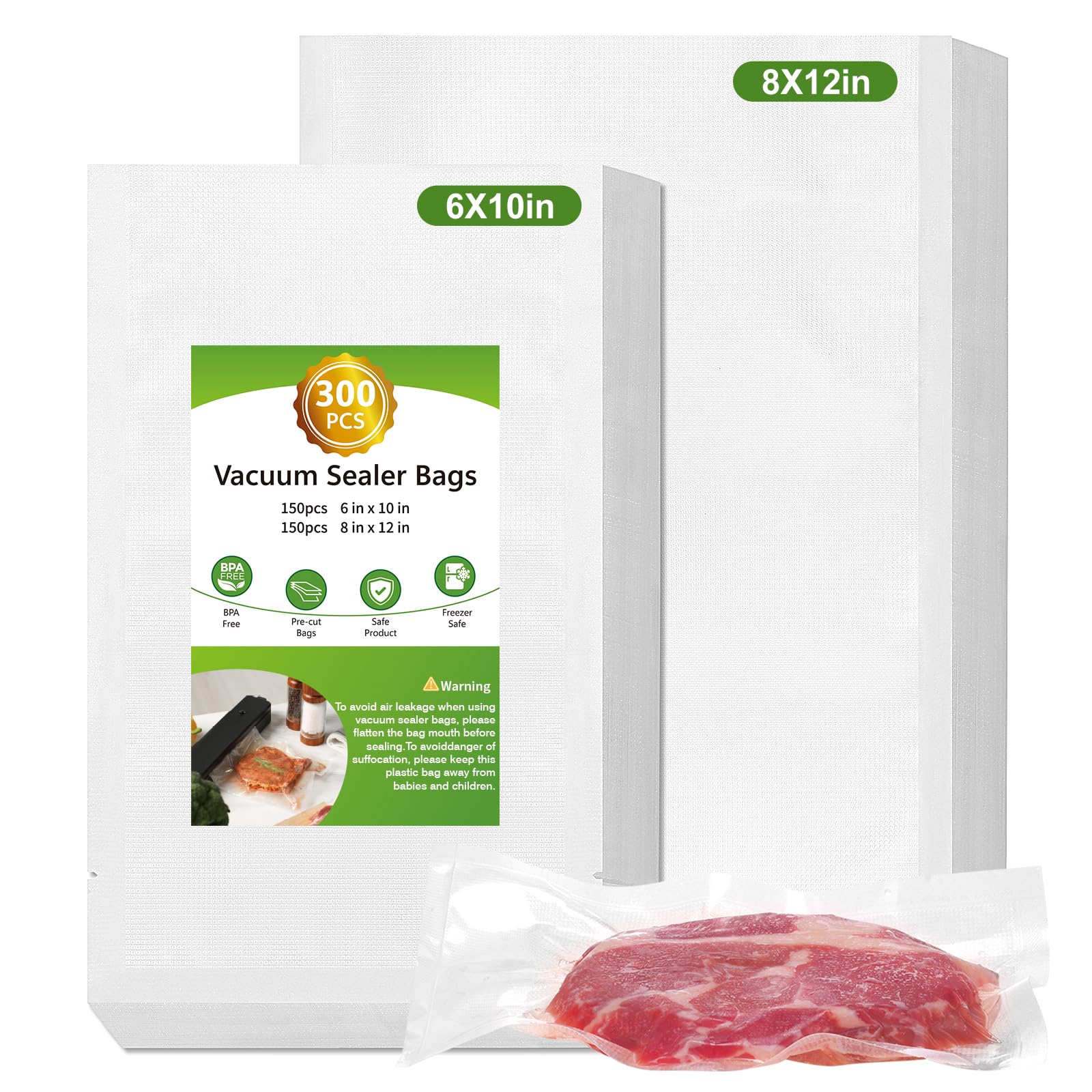 Moretoes 300pcs Vacuum Sealer Bags - 150pcs Quart (8