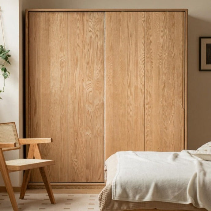 Solid Oak Wood Sliding Door Wardrobe Closet - Modern Storage Solution for Bedroom, Living Room & Office Organization
