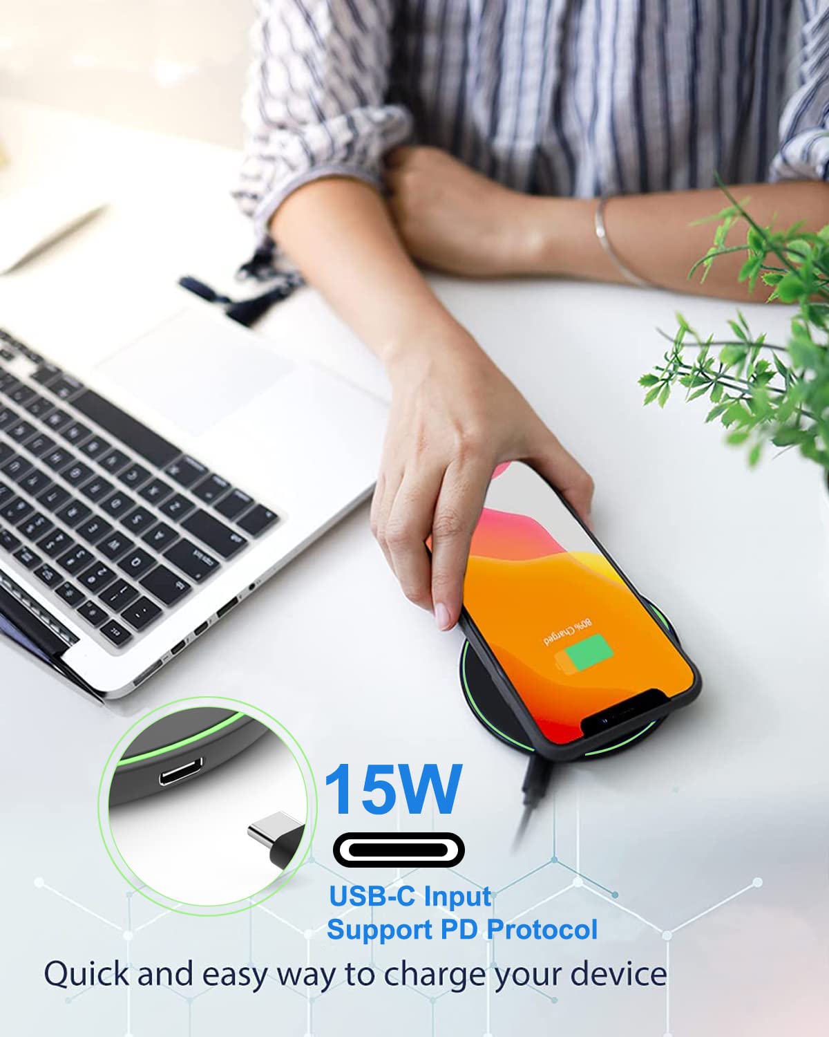 Fast Wireless Charger for Samsung Galaxy S24/S23/S22/S21/S20/S10/S9/S8/S7 Series - 15W Qi-Certified Charging Pad with QC 3.0 Adapter & 6.6ft USB-C Cable (Black) - Perfect for Home, Office and Nightstand Charging
