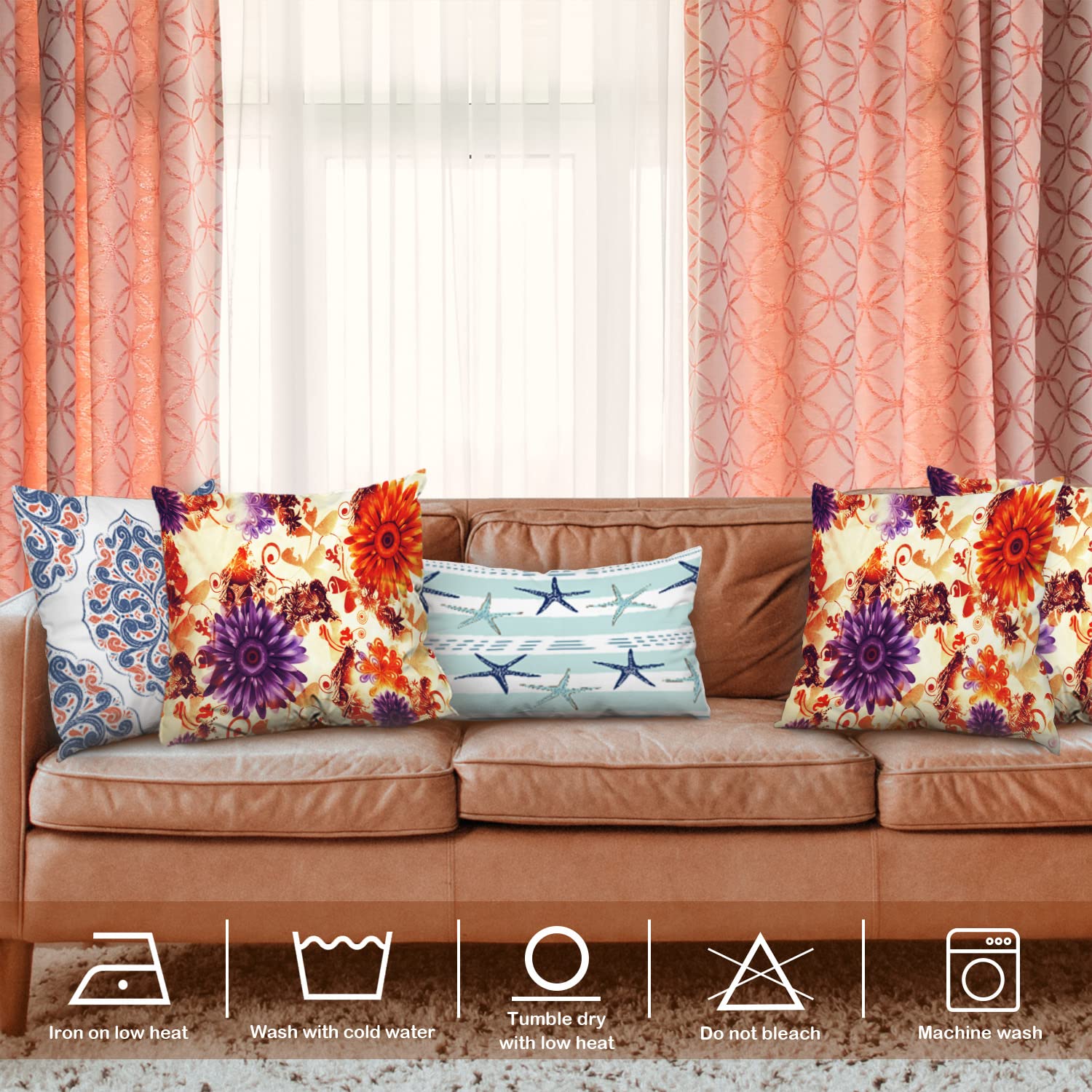 Paisley Floral Seamless Decorative Pillow Covers 18x18 Inch - Cotton Square Cushion Cases with Beautiful Flower Art Pattern for Sofa, Bed, Living Room & Home Decor