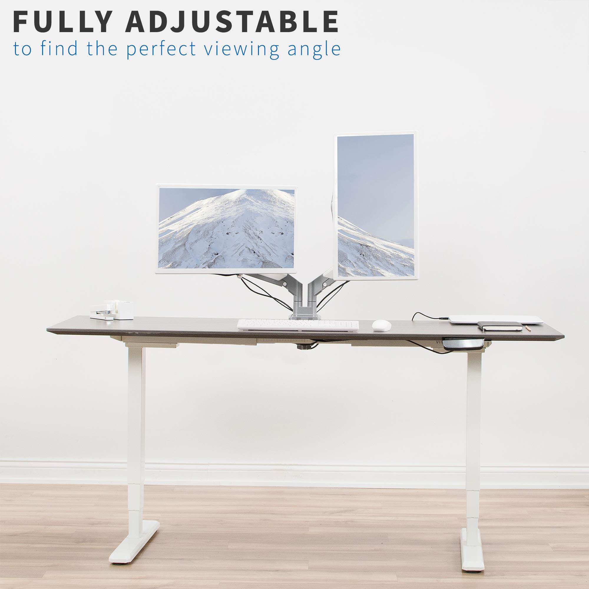 VIVO Dual Monitor Mount Stand for 17 to 32 Inch Screens - Space Saving Pneumatic Spring Arms with Aluminum Clamp-on Desk Mount, Max VESA 100x100 (Silver, STAND-V200A) - Perfect for Home Office, Gaming Setup & Workspace Organization