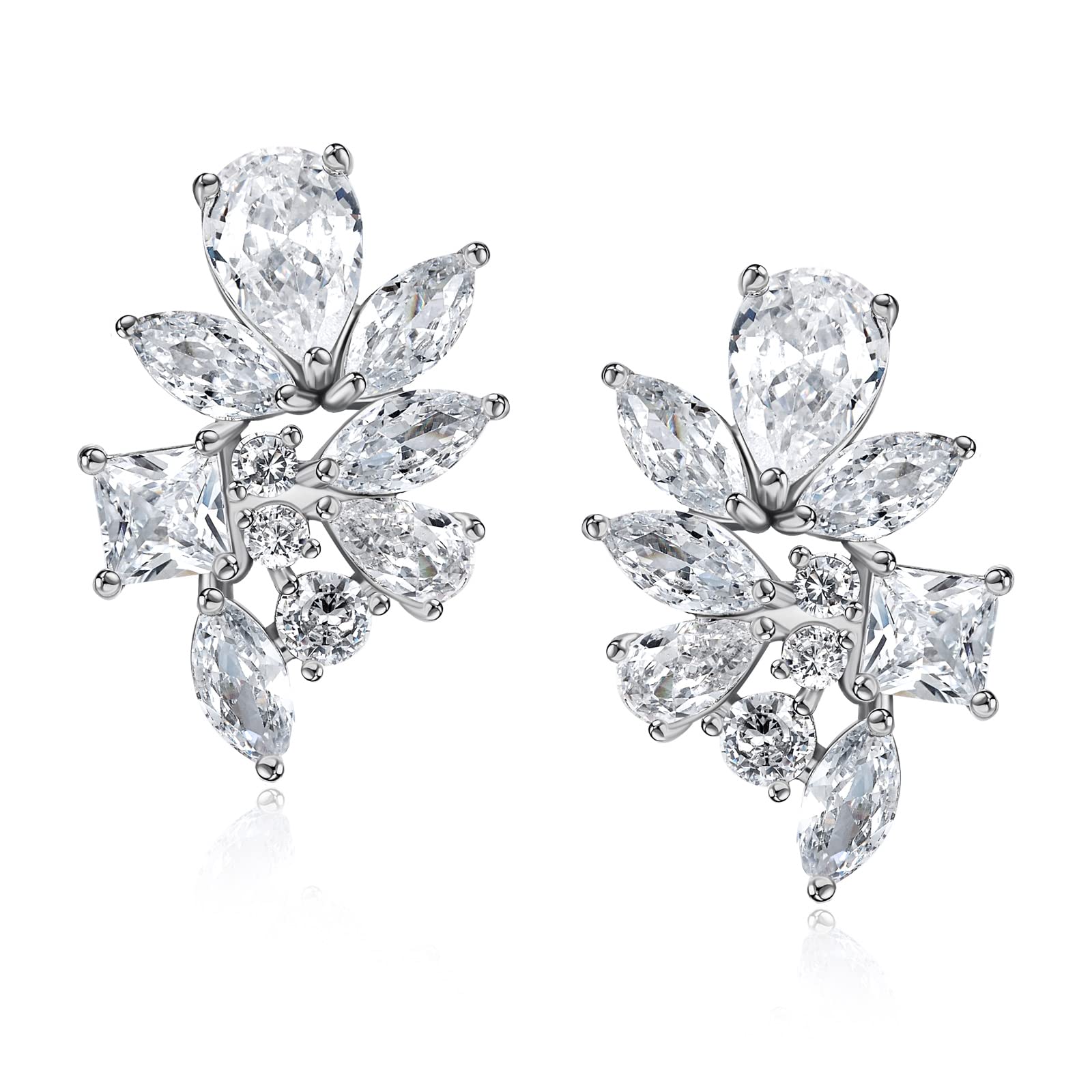 SWEETV Crystal Wedding Earrings for Brides & Bridesmaids - Rhinestone CZ Stud Earrings for Women | Perfect for Wedding, Bridal Shower, Prom & Formal Events