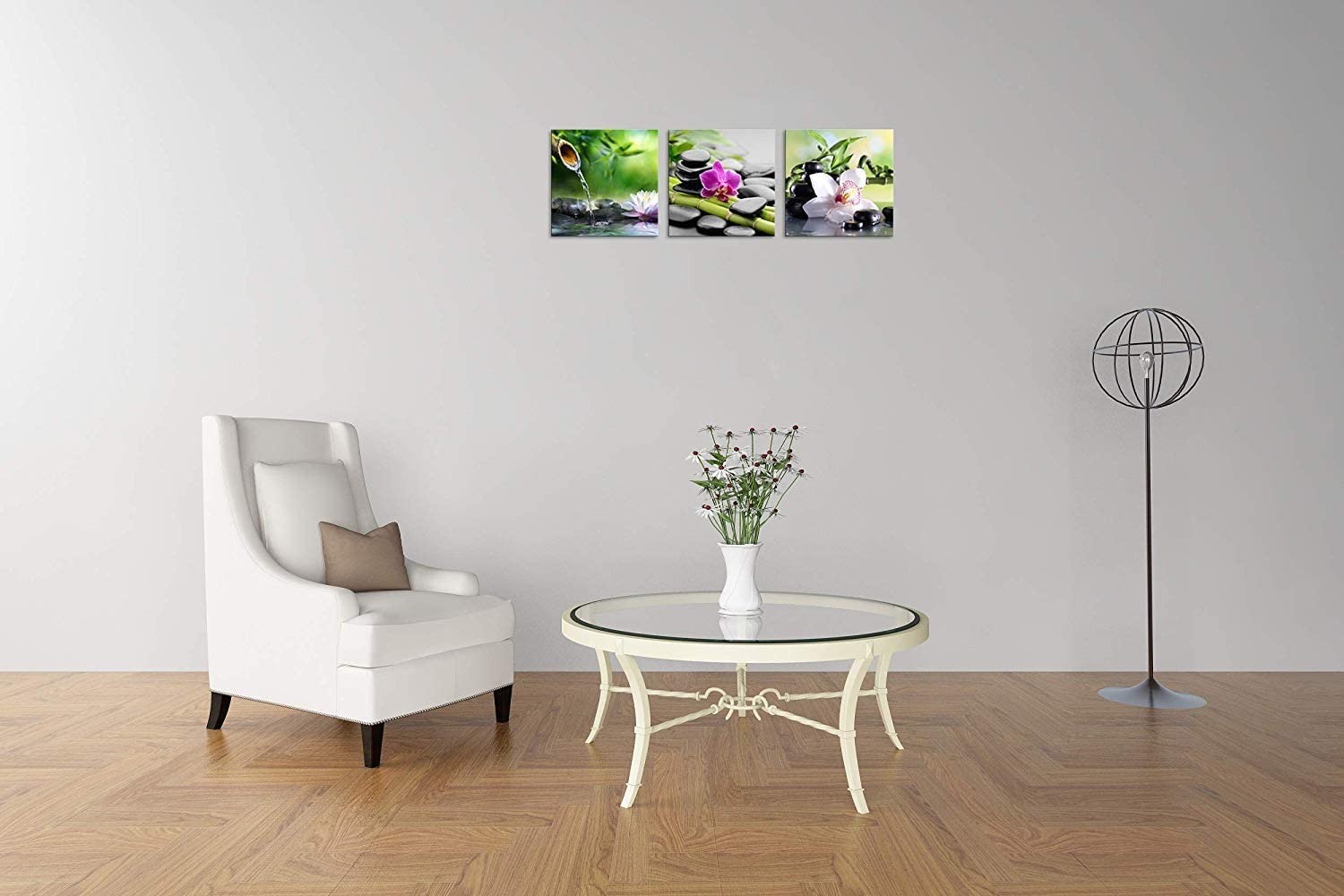 TutuBeer Zen Art 3-Panel Canvas Painting - Green Bamboo & Pink Flowers Wall Decor for Home, Spa & Bathroom - Stretched & Framed 20x20 Inch Each - Perfect for Meditation Rooms, Yoga Studios & Relaxation Spaces