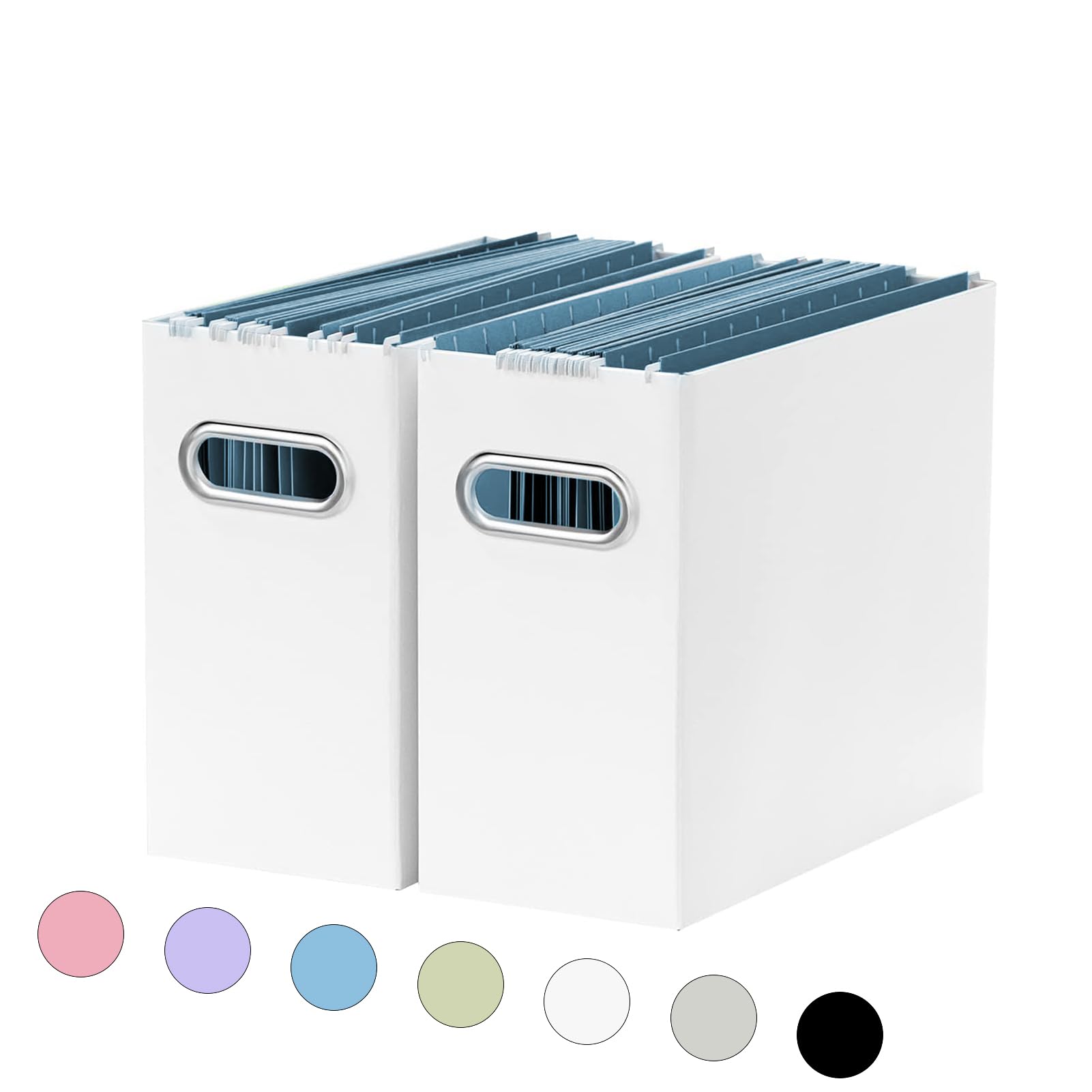 Oterri File Organizer - 2 Pack Small Storage Box, Collapsible Cardboard File Folder Organizer for Letter Size Documents, Portable Hanging File Box with Handle - Perfect for Office, Home & School Organization (White)