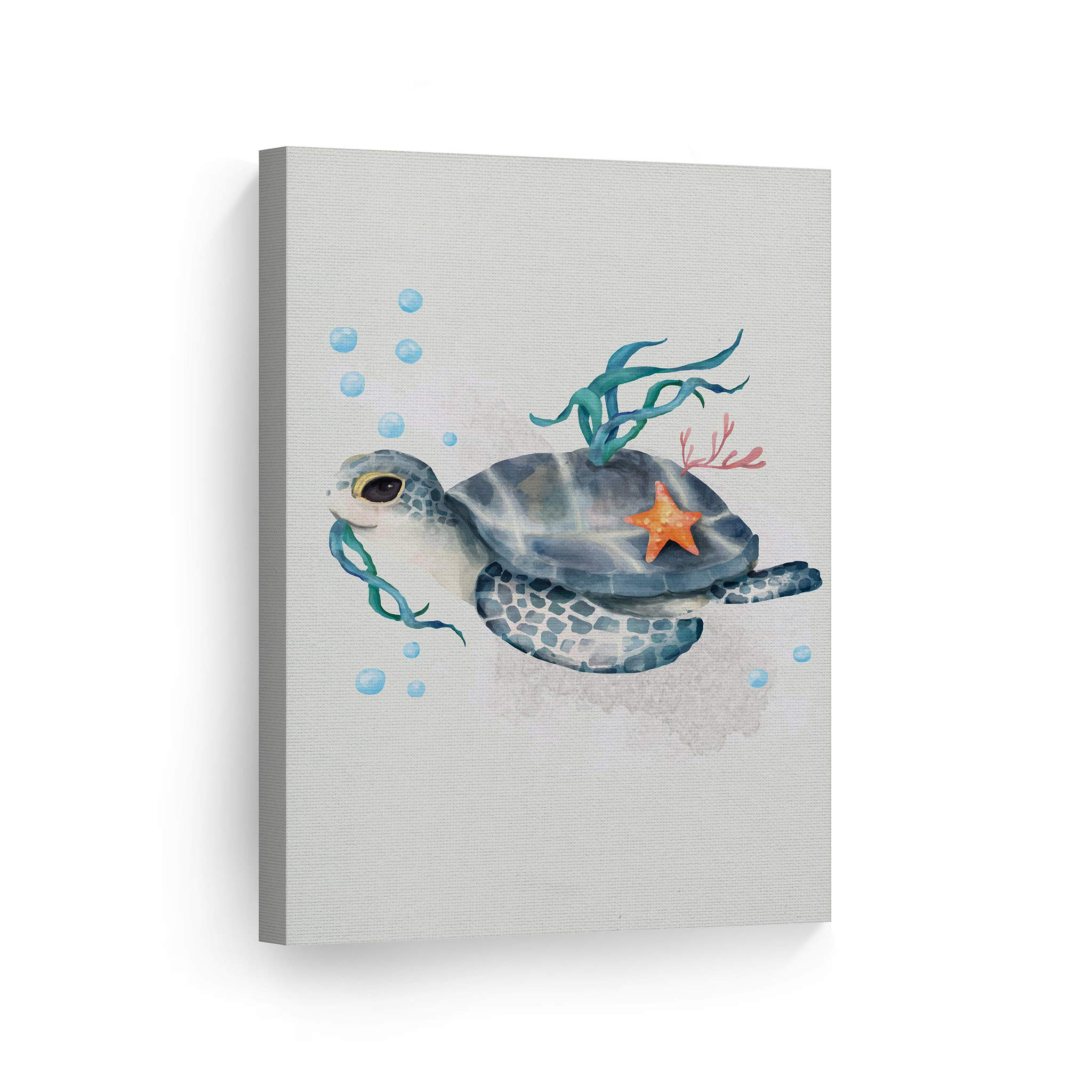 Cute Animals Watercolor Turtle Canvas Print - 36x24 Inch Wall Art for Kids Room, Nursery & Baby Decor | Ready to Hang Watercolor Painting | Made in USA | Perfect for Children's Bedroom, Playroom & Classroom Decor