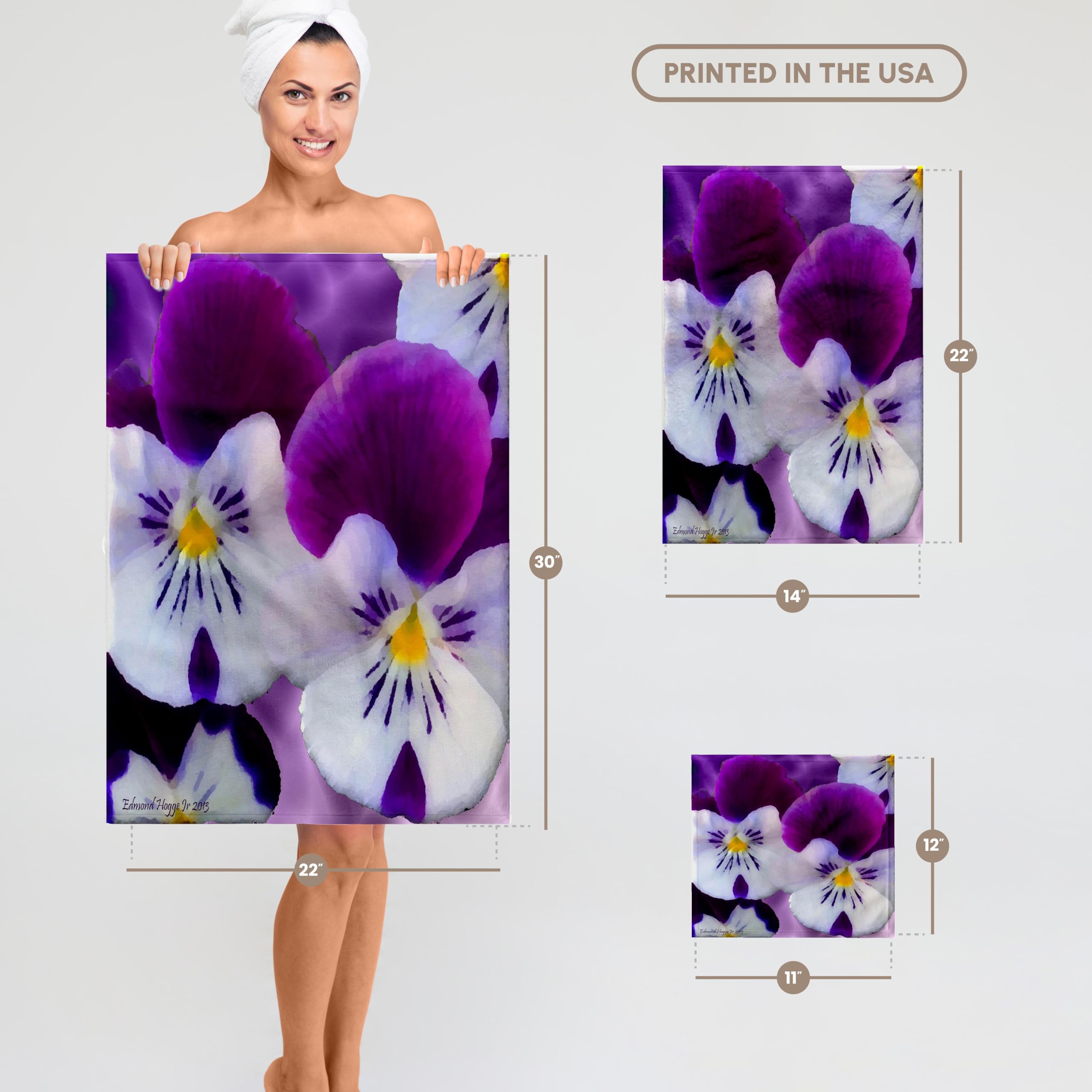 3D Rose Passionate Pansies Hand Towel 15x22 Inches - Soft Absorbent Kitchen & Bath Towel for Home Decor, Guest Bathroom, and Spa Use