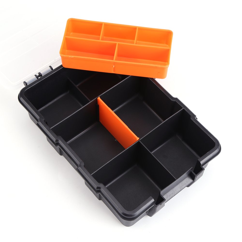 2-Layer Heavy-Duty Plastic Storage Box - Small Parts & Tool Organizer Case for DIY, Crafts, Workshop & Garage Organization