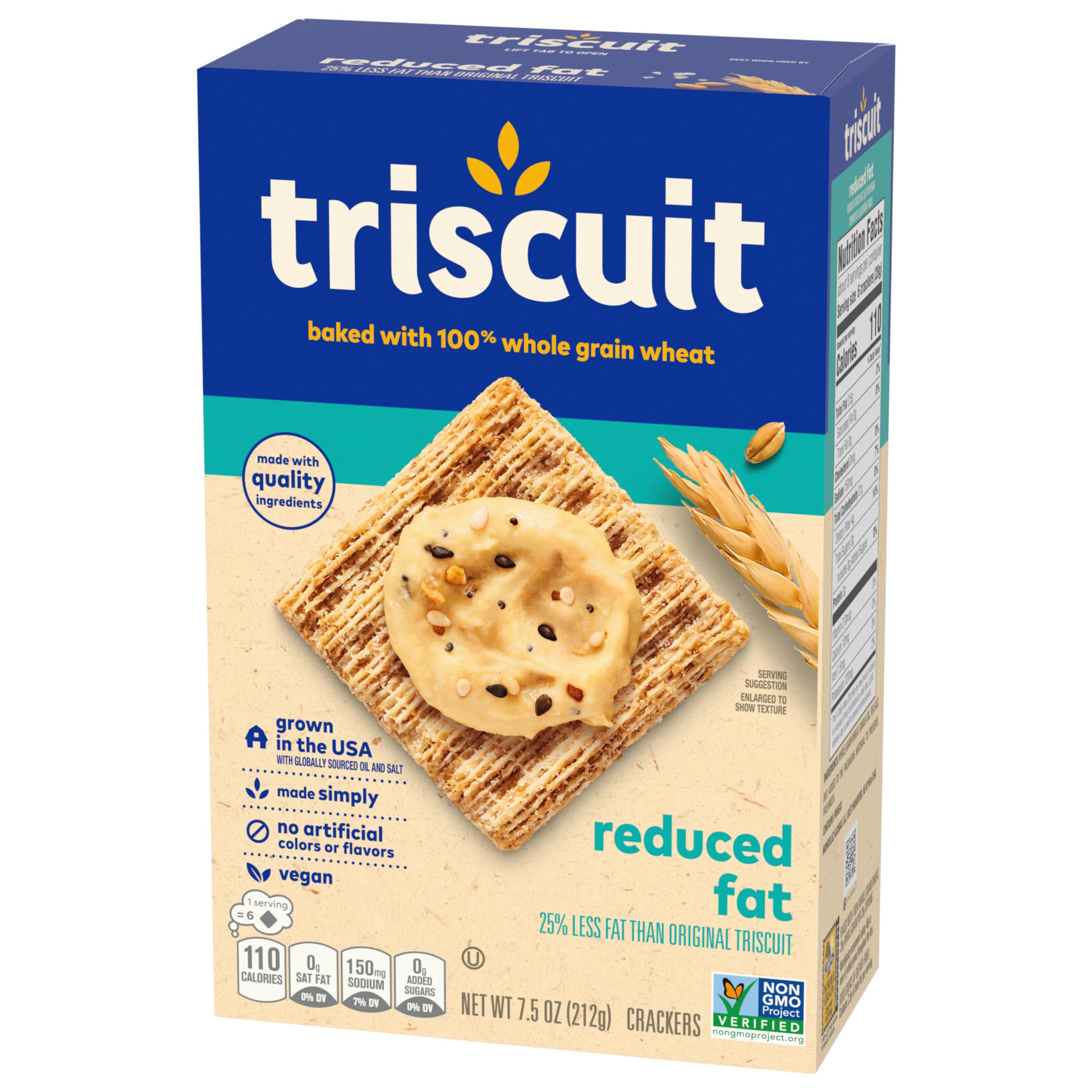 Triscuit Reduced Fat Whole Grain Wheat Crackers - Vegan, Gluten-Free Healthy Snacks for Lunch, Office & On-The-Go - Bulk Pack of 6 (7.5 oz Boxes) - Perfect for Parties, School & Work Snacking