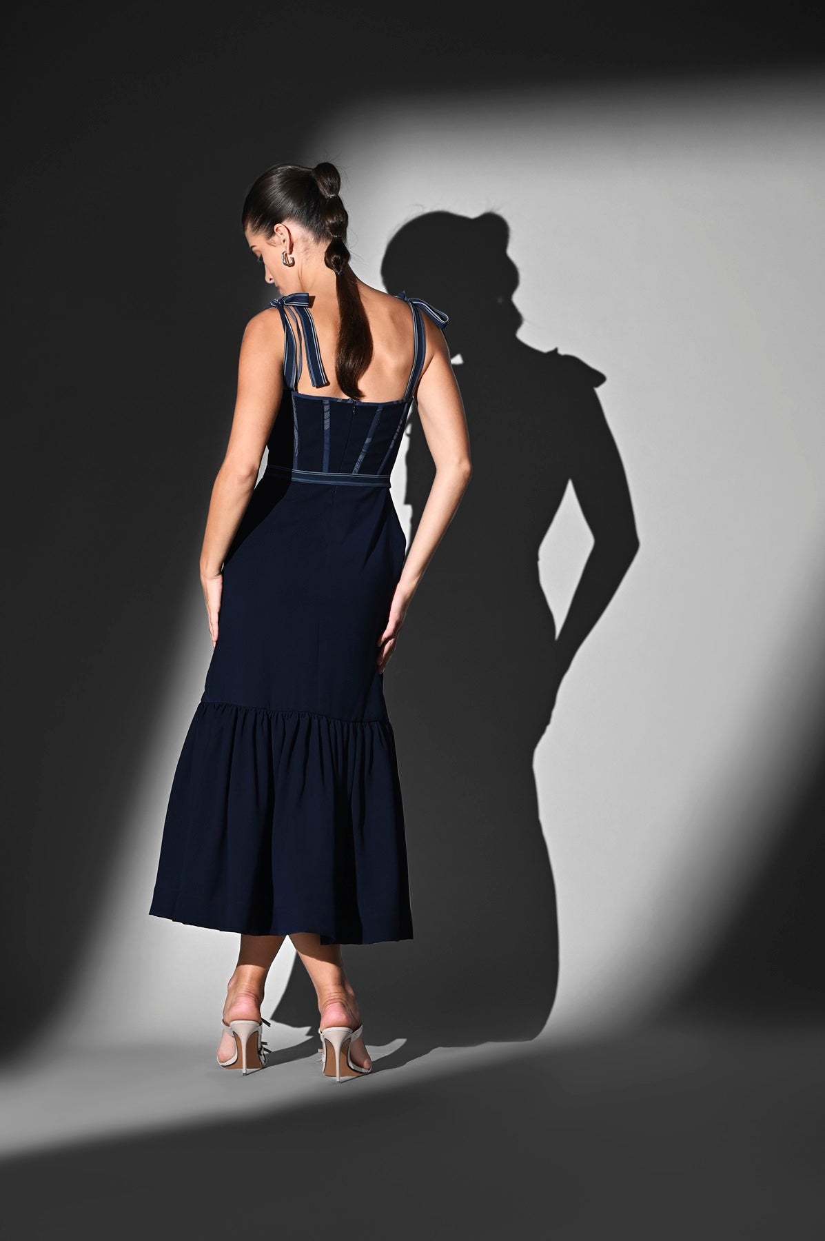 Elegant Indigo Blue Corset Tie-Up Dress for Women - Perfect for Evening Parties, Date Nights & Special Occasions