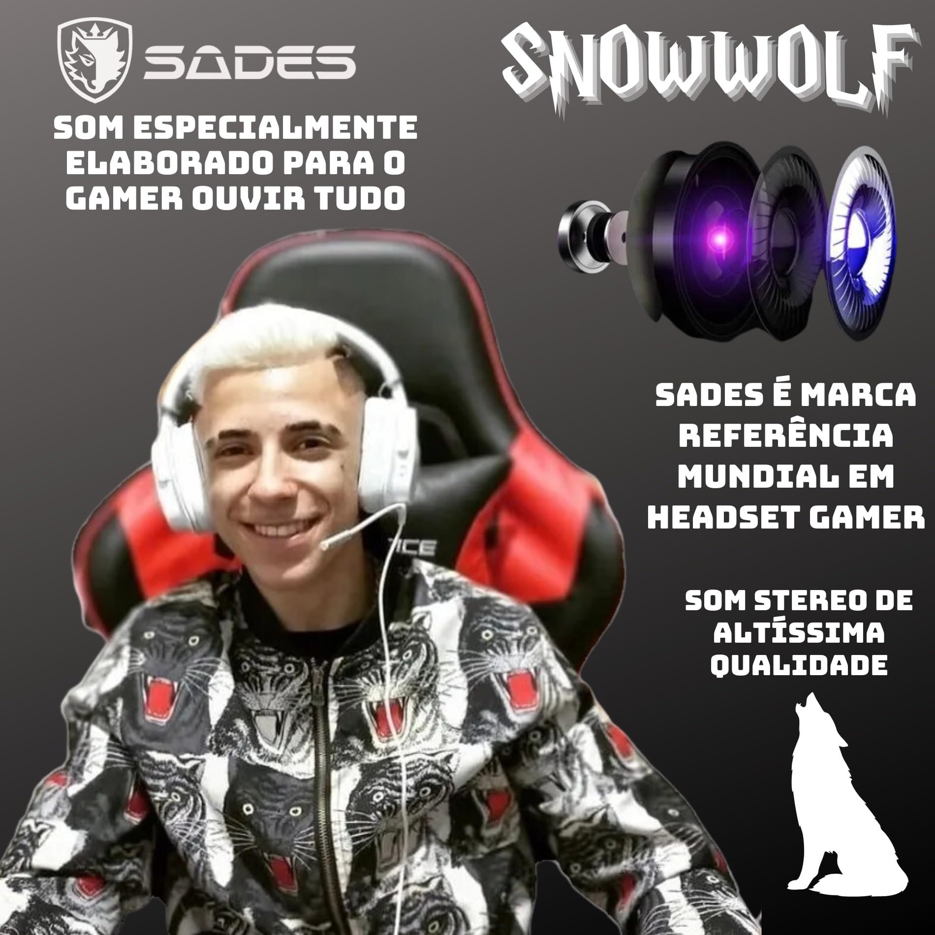 SADES Snowwolf SA-722S Wireless Gaming Headset with Microphone - White Noise Cancelling Over-Ear Headphones for PC, PS4, Xbox (18.5x9x26.5cm) - Perfect for Gaming, Streaming & Online Classes