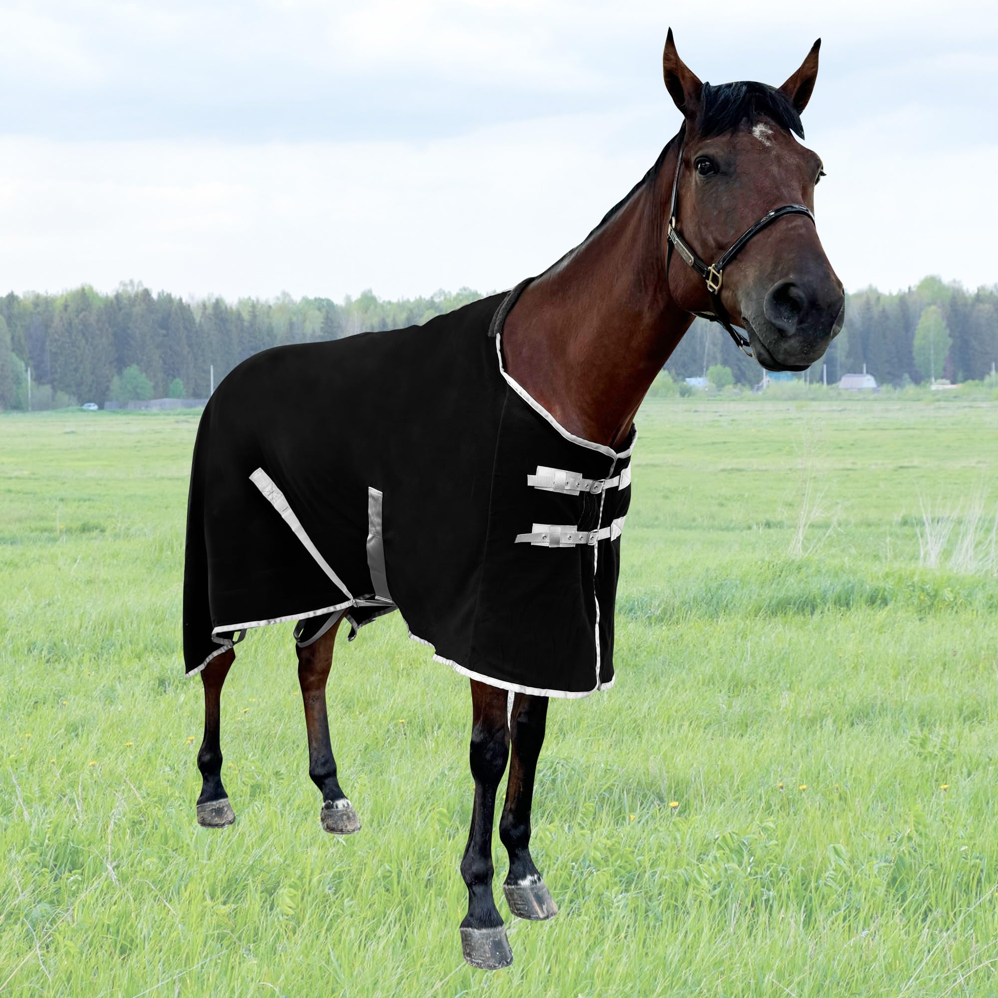 Premium Polar Fleece Horse Exercise Sheet & Winter Blanket for Yearlings - 53in (135cm) Black - Breathable, Warm & Durable for Training, Riding & Cold Weather Turnout