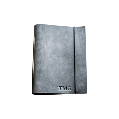 Premium Personalized Leather Journal by Ox & Pine - Full Grain Leather, Elastic Closure - 6x8 Rustic Gray Lined Notebook & Sketchbook - Perfect for Writing, Drawing & Gift Giving