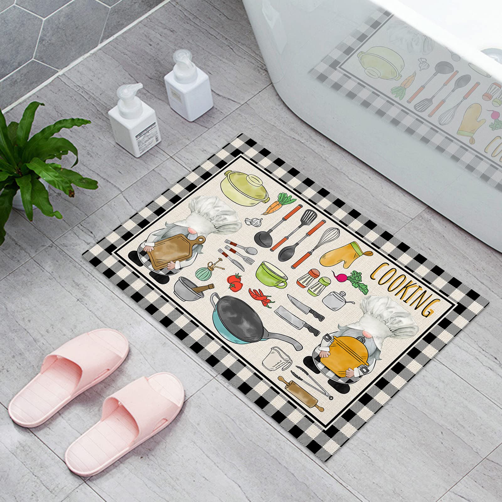 Non-Slip Absorbent Indoor Doormat - Vintage Buffalo Check Bath Rug for Kitchen, Bathroom & Living Room | Perfect for Entrance, Cooking Areas & Home Decor