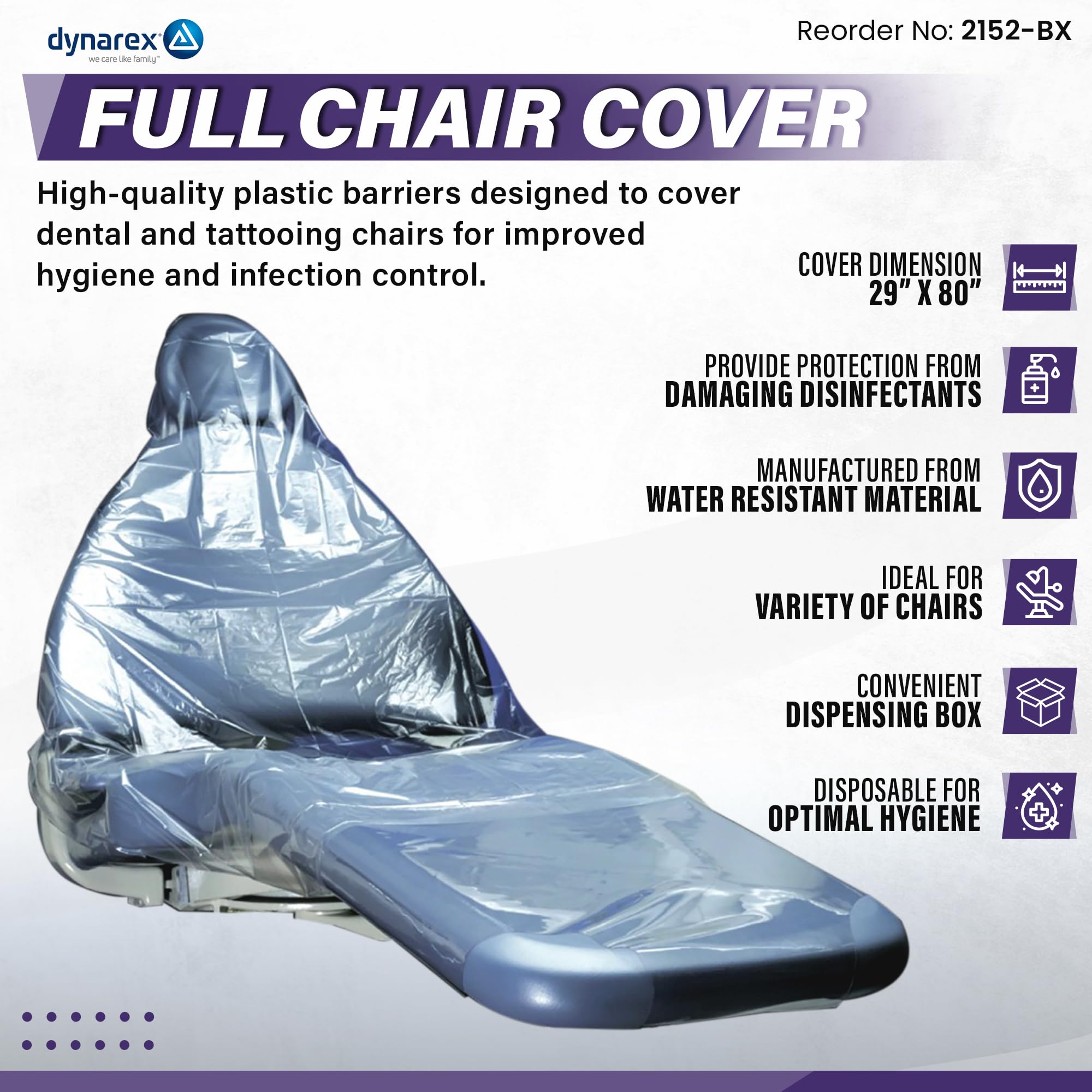 Dynarex Disposable Plastic Chair Covers for Dental & Tattoo Chairs - 29