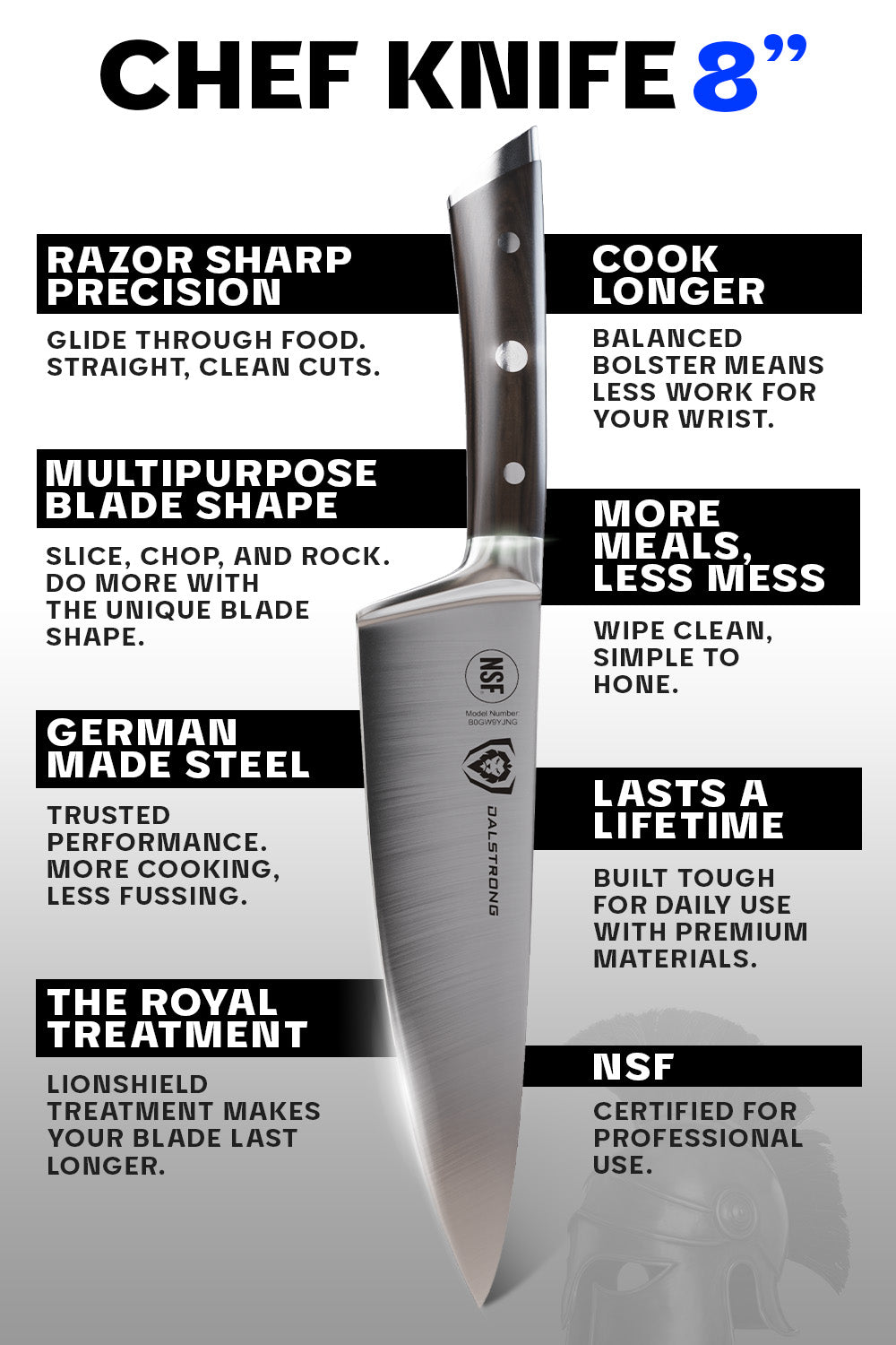 Dalstrong Gladiator Series 8-Inch Chef Knife with Faux Wood ABS Handle - NSF Certified Professional Kitchen Knife for Slicing, Dicing & Chopping - Perfect for Home Cooks & Professional Chefs